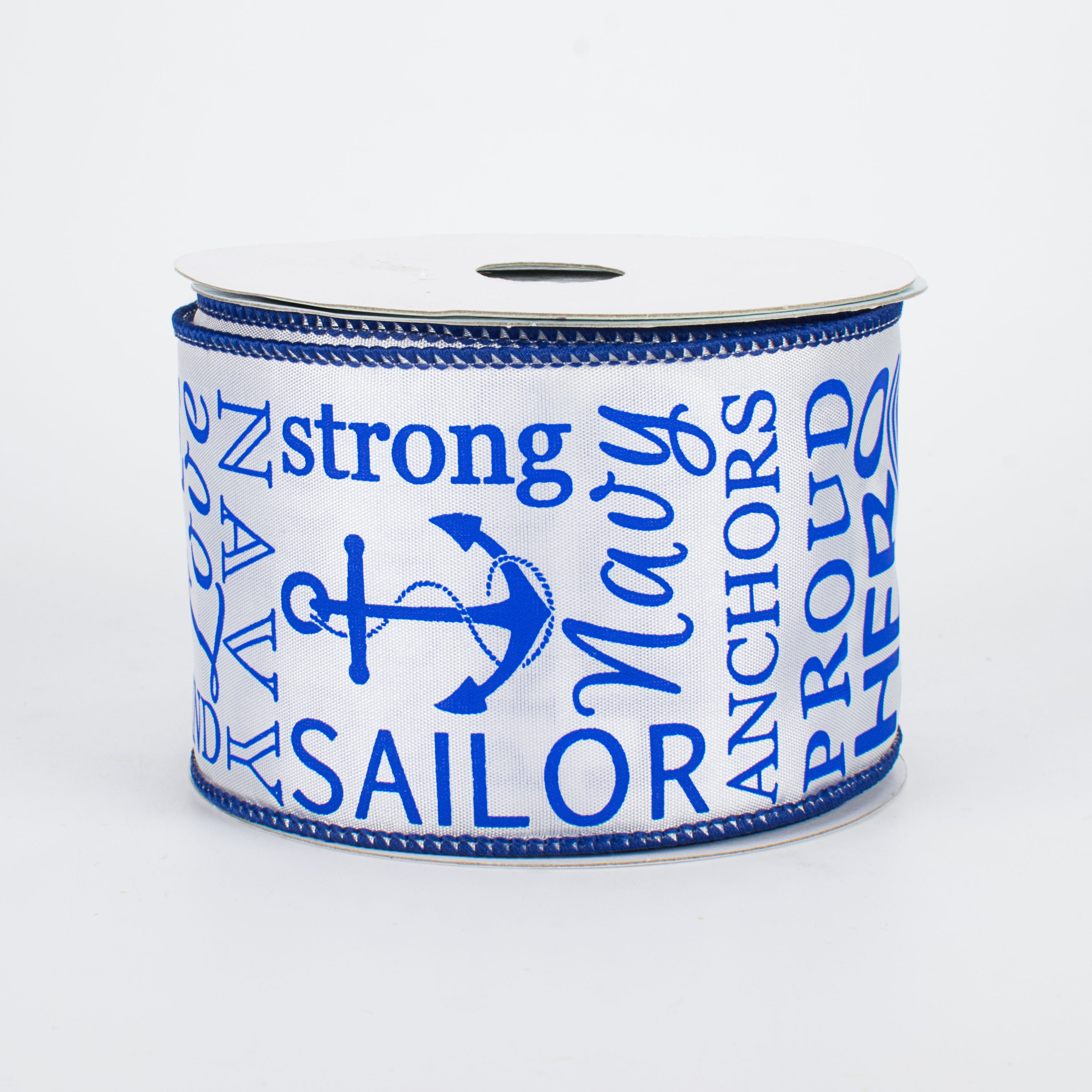 2.5" Navy Ribbon: Blue & White (10 Yards)