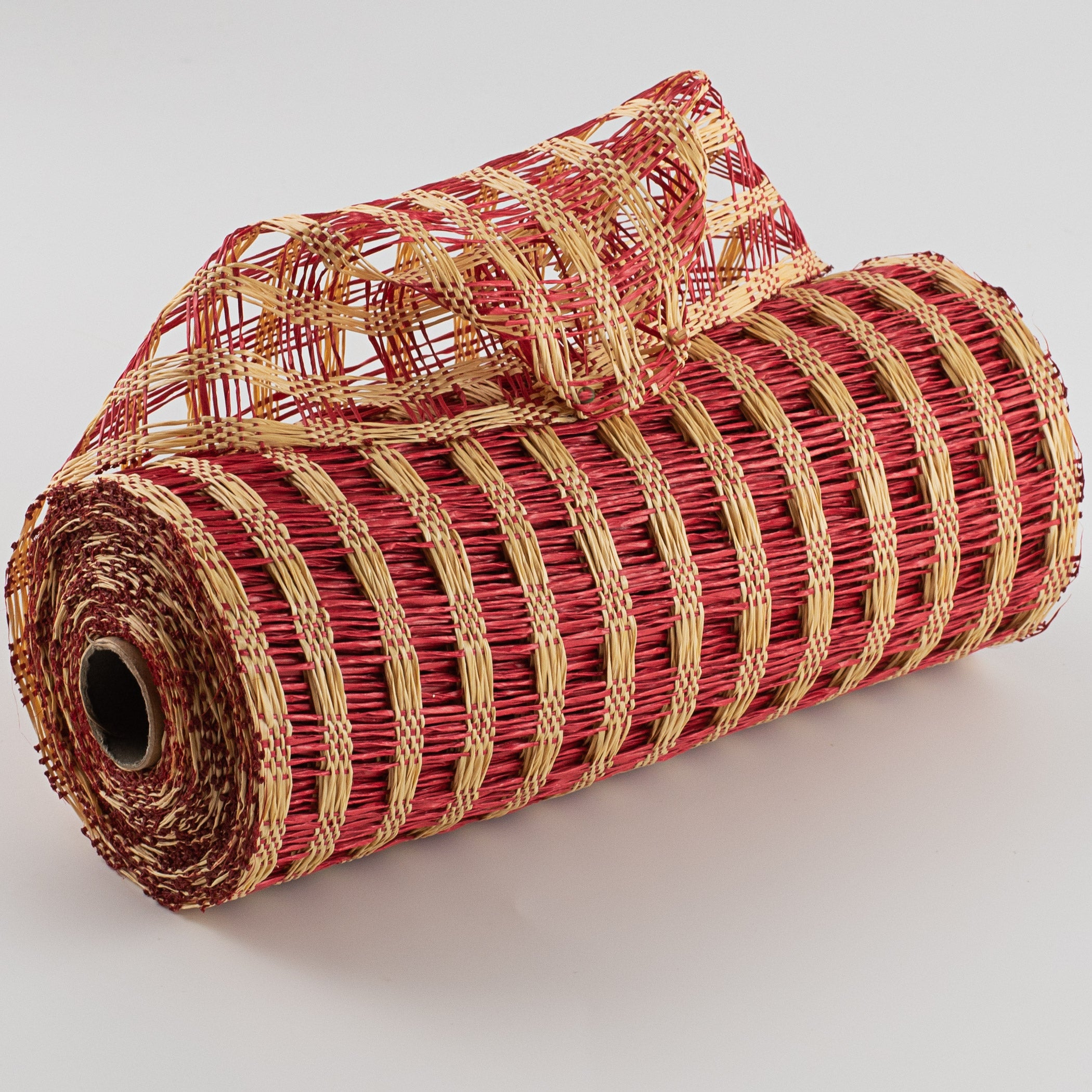 10" Poly Burlap Check Mesh: Red & Beige