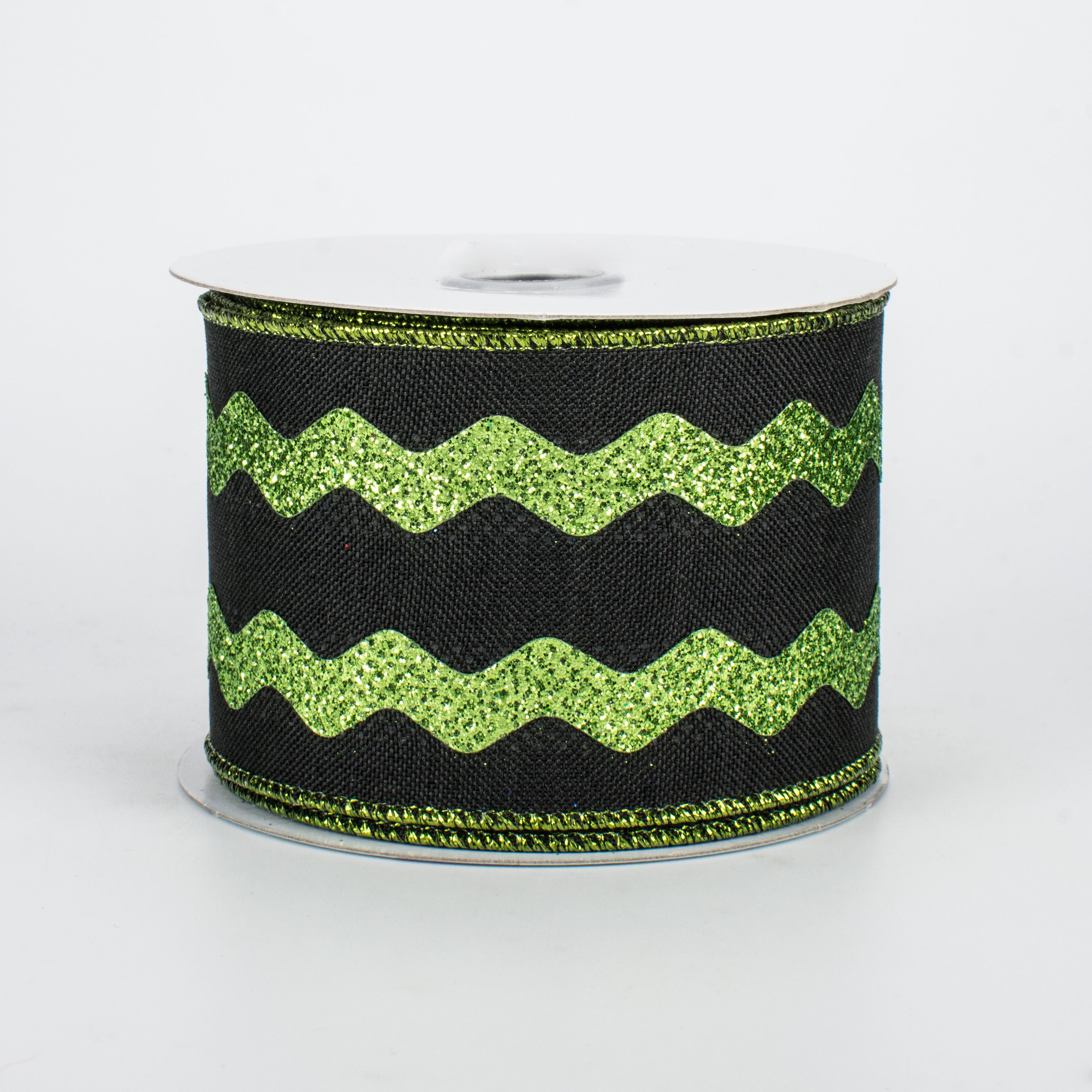 2.5" Glitter Ric Rac Ribbon: Black & Lime Green (10 Yards)