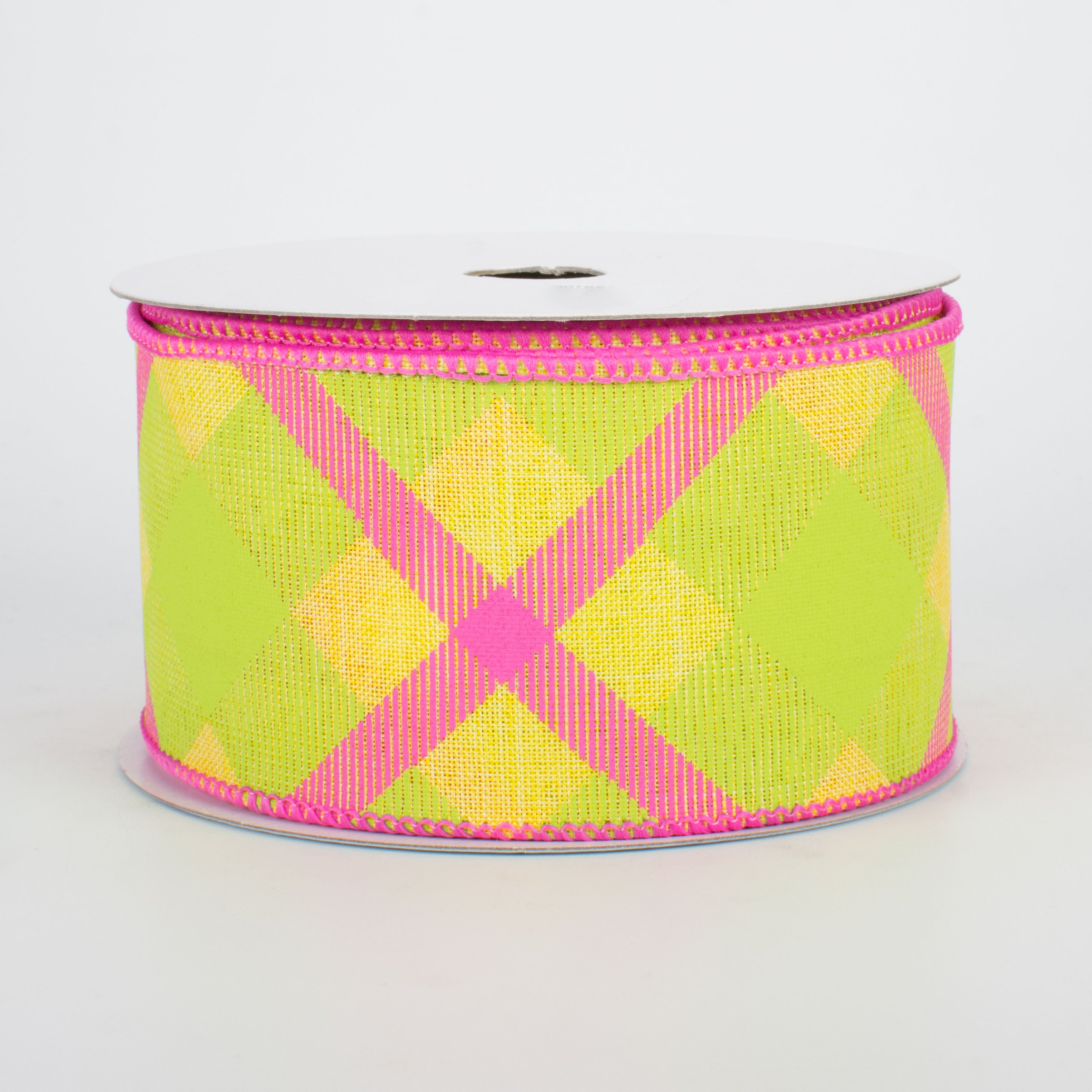 2.5" Printed Plaid Ribbon: Yellow, Lime, Pink (10 Yards)