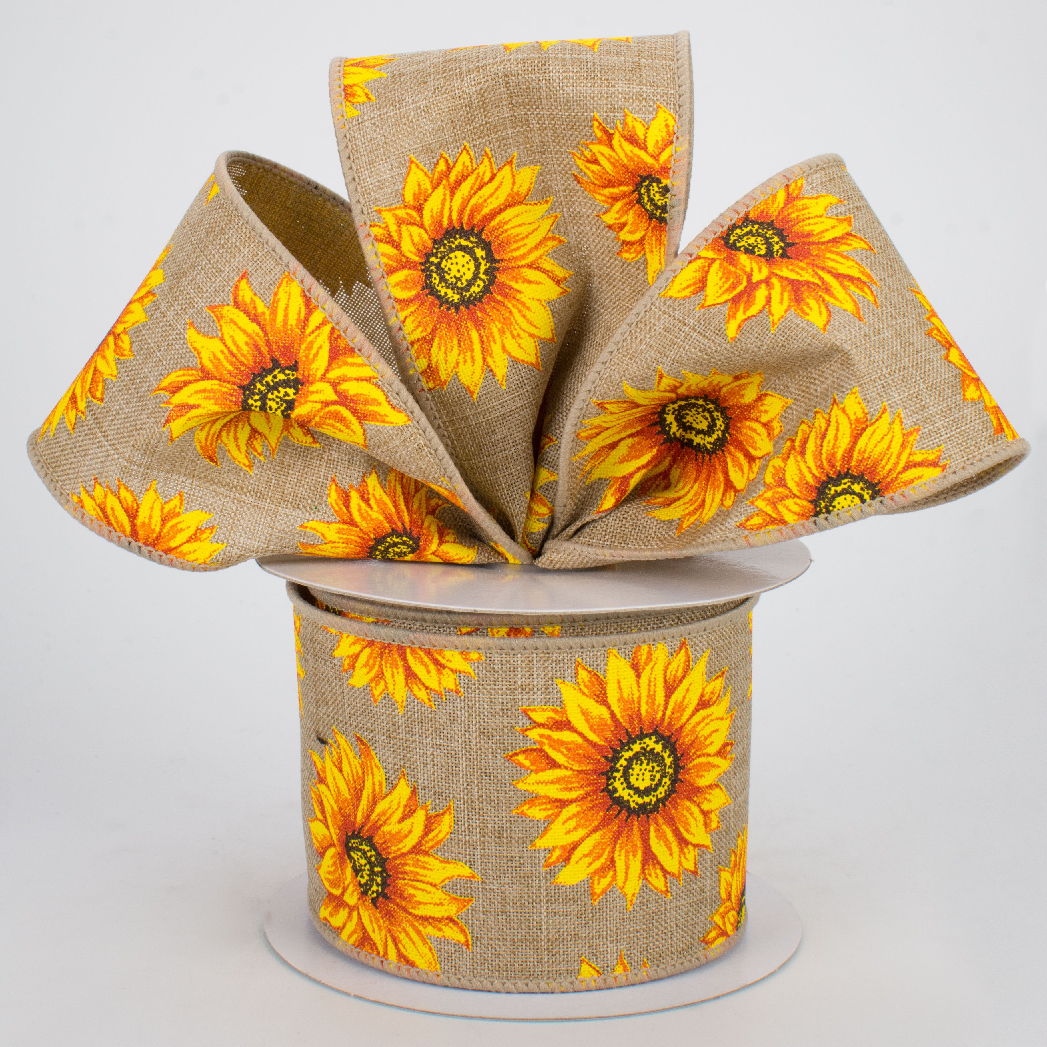 2.5" Sunflowers Ribbon: Beige (10 Yards)
