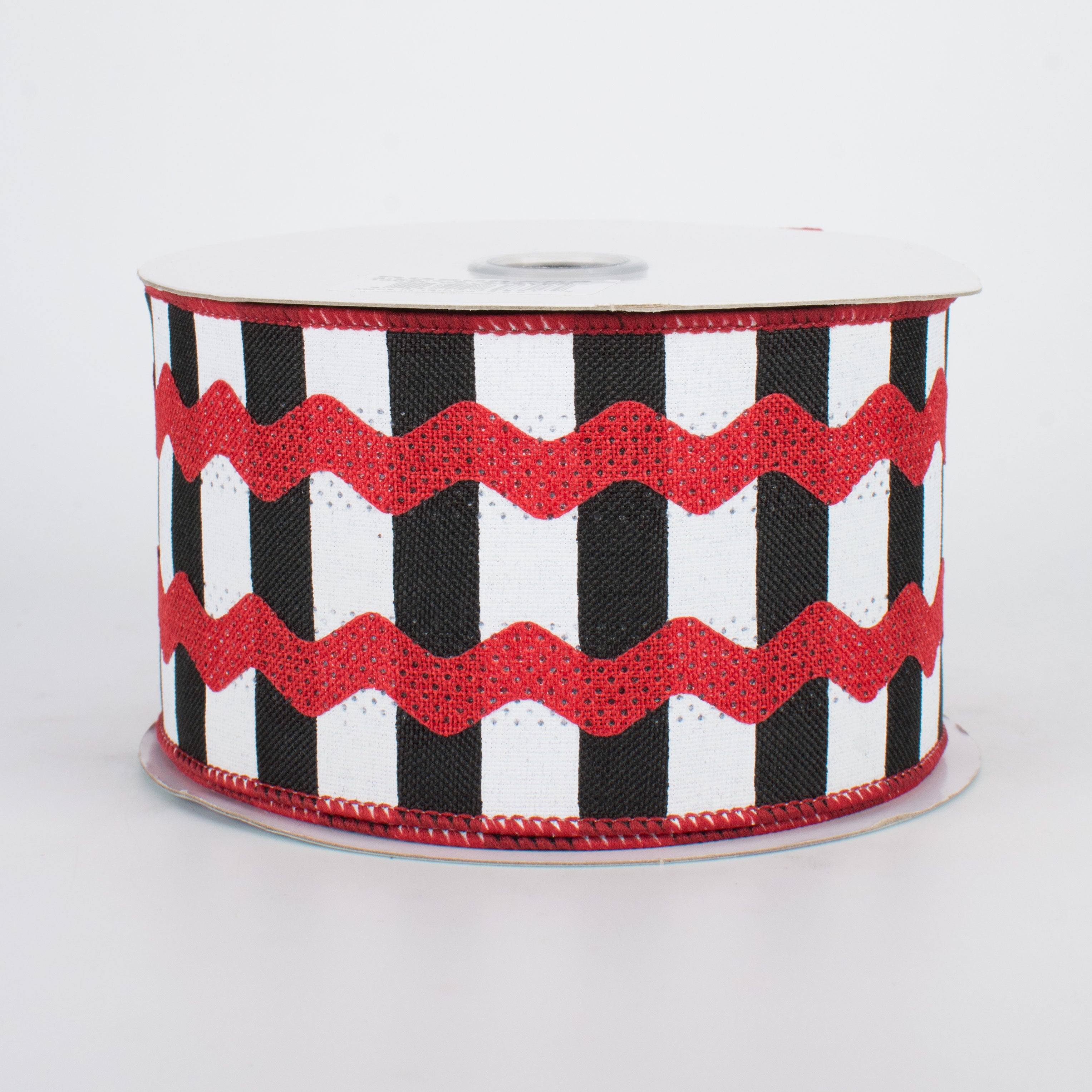 2.5" Ric Rac On Stripes Ribbon: Black, White, Red (10 Yards)