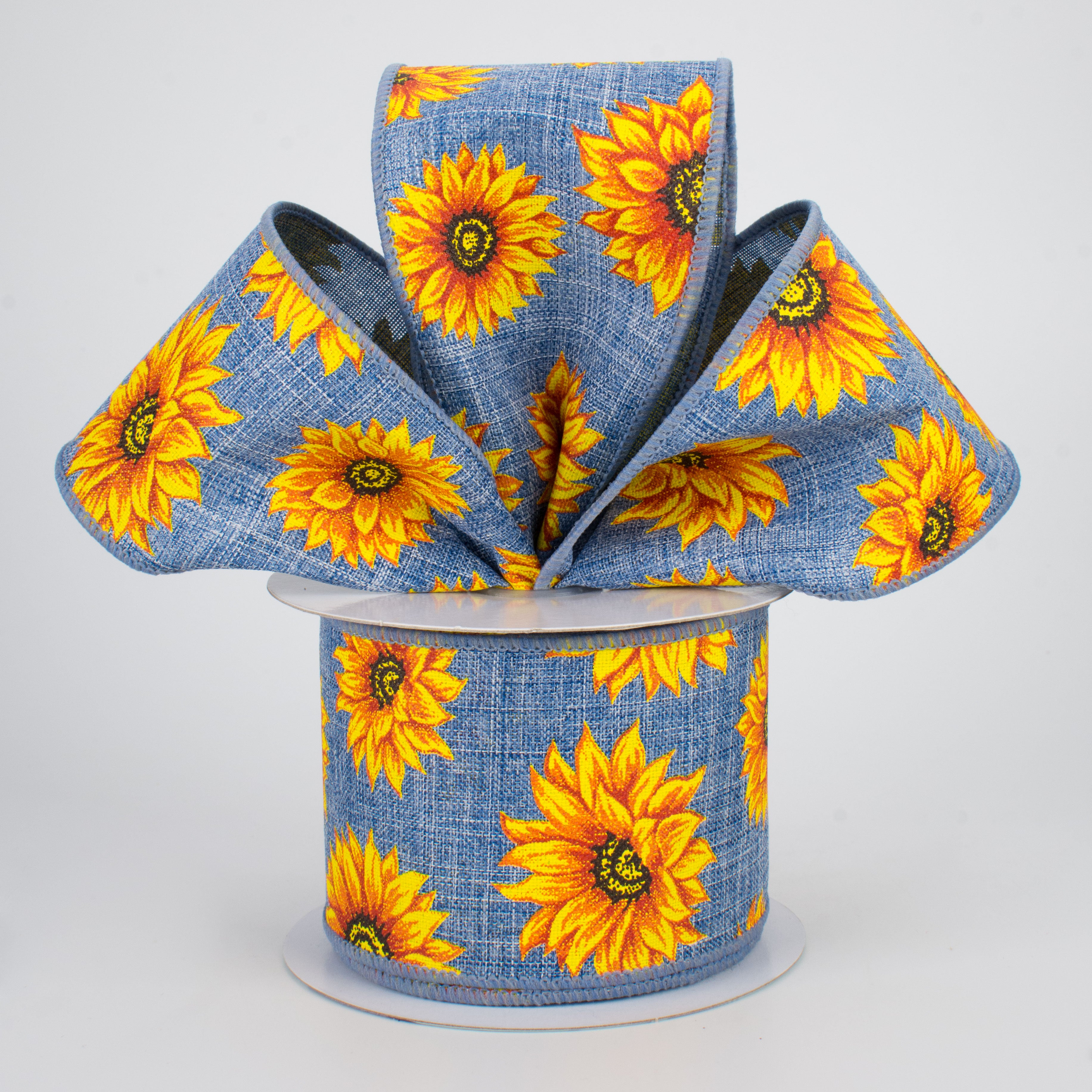 2.5" Sunflowers Ribbon: Denim (10 Yards)