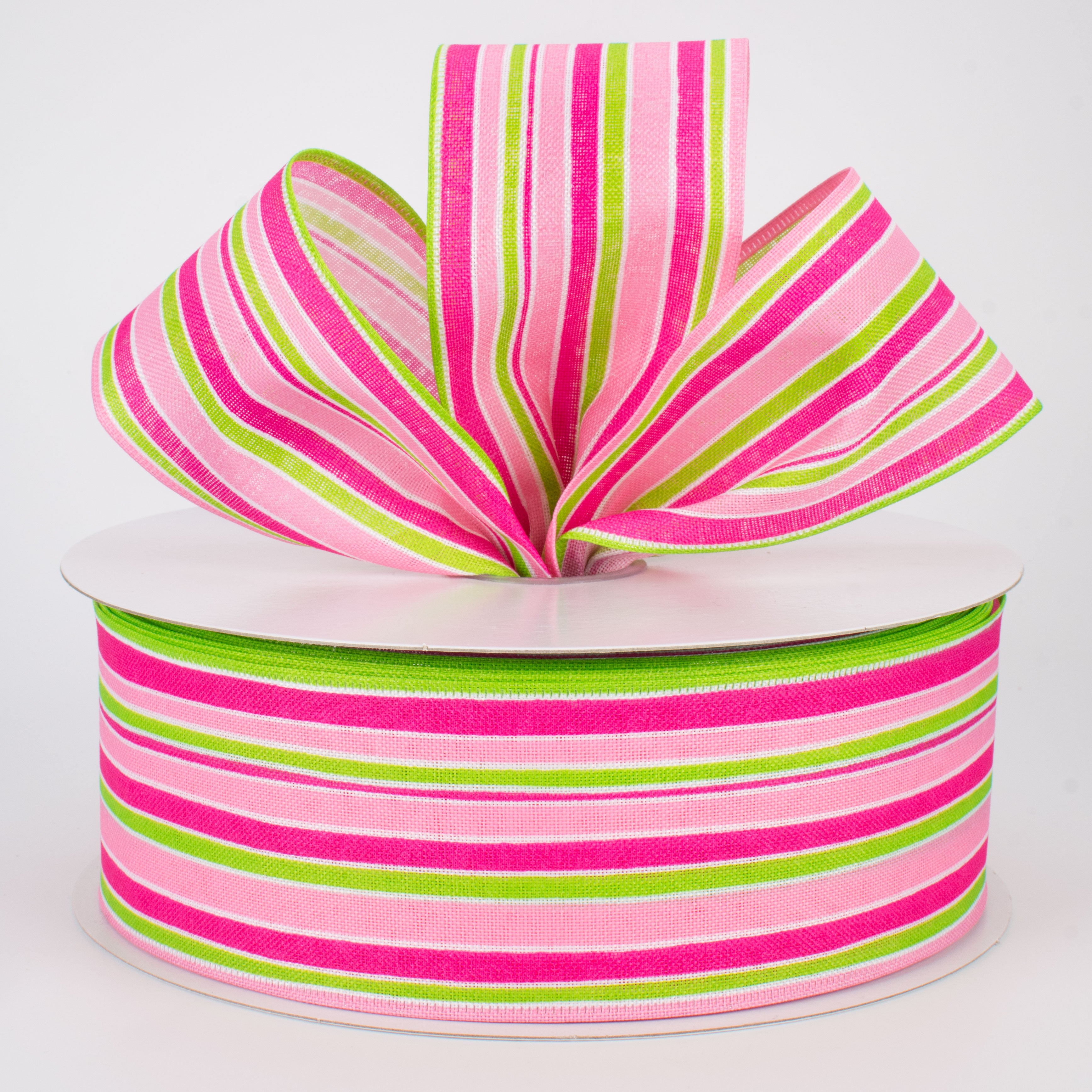 2.5" Variating Stripe Ribbon: Pink, Lime, Fuchsia (50 Yards)