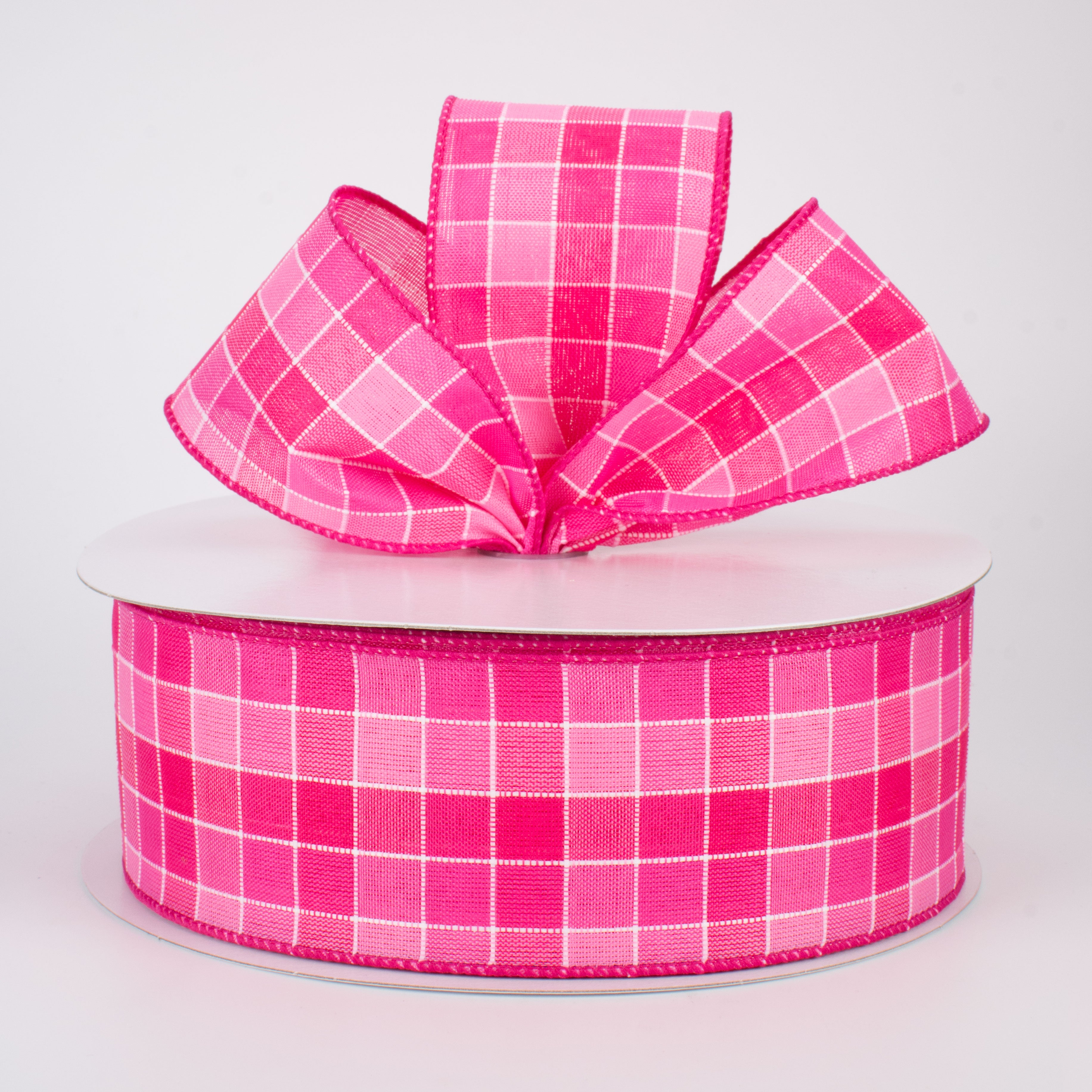 2.5" Stitched Check Ribbon: Pink & Fuchsia (50 Yards)