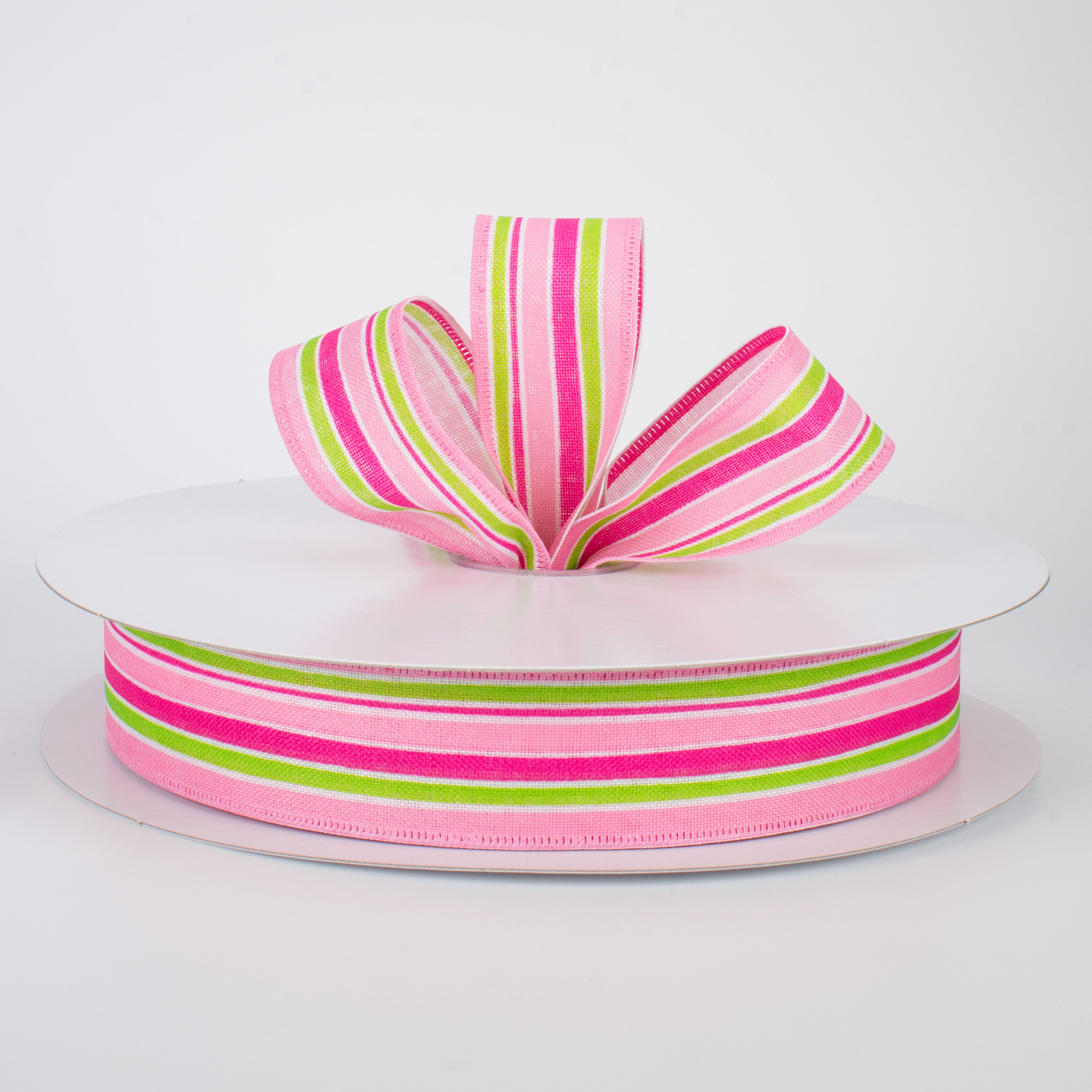 1.5" Variating Stripe Ribbon: Pink, Lime, Fuchsia (50 Yards)