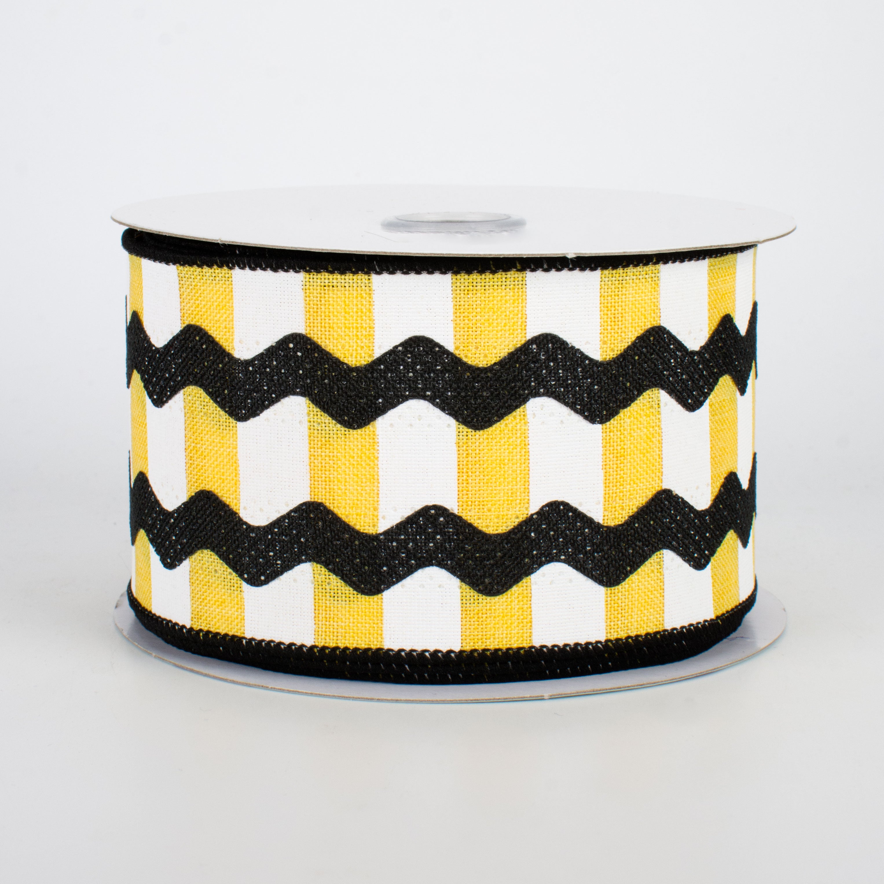 2.5" Ric Rac On Stripes Ribbon: Yellow, White, Black (10 Yards)