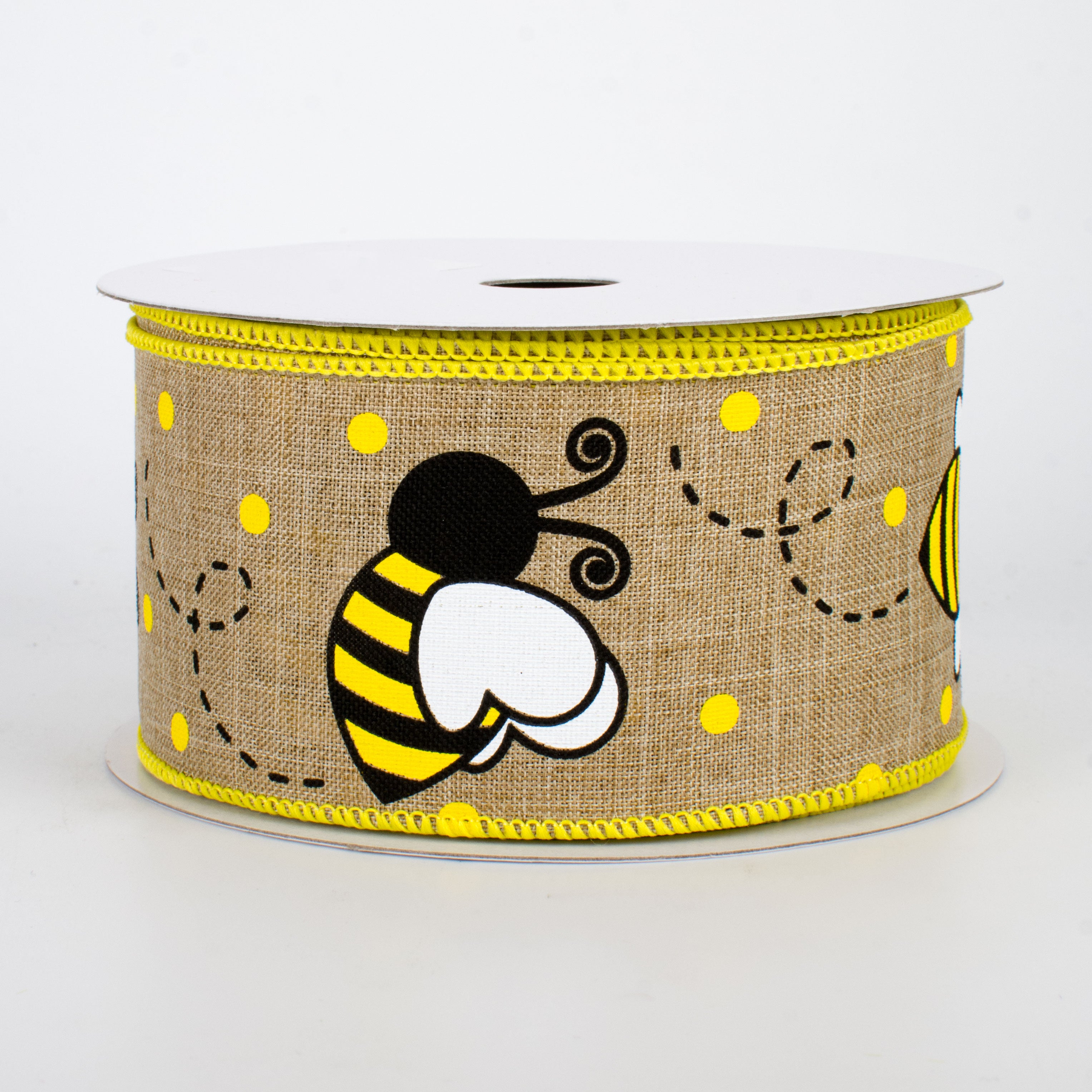 2.5" Bumble Bee & Dot Ribbon: Light Beige (10 Yards)