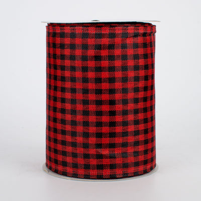 4" Gingham Check Wired Ribbon: Red & Black (10 Yards)