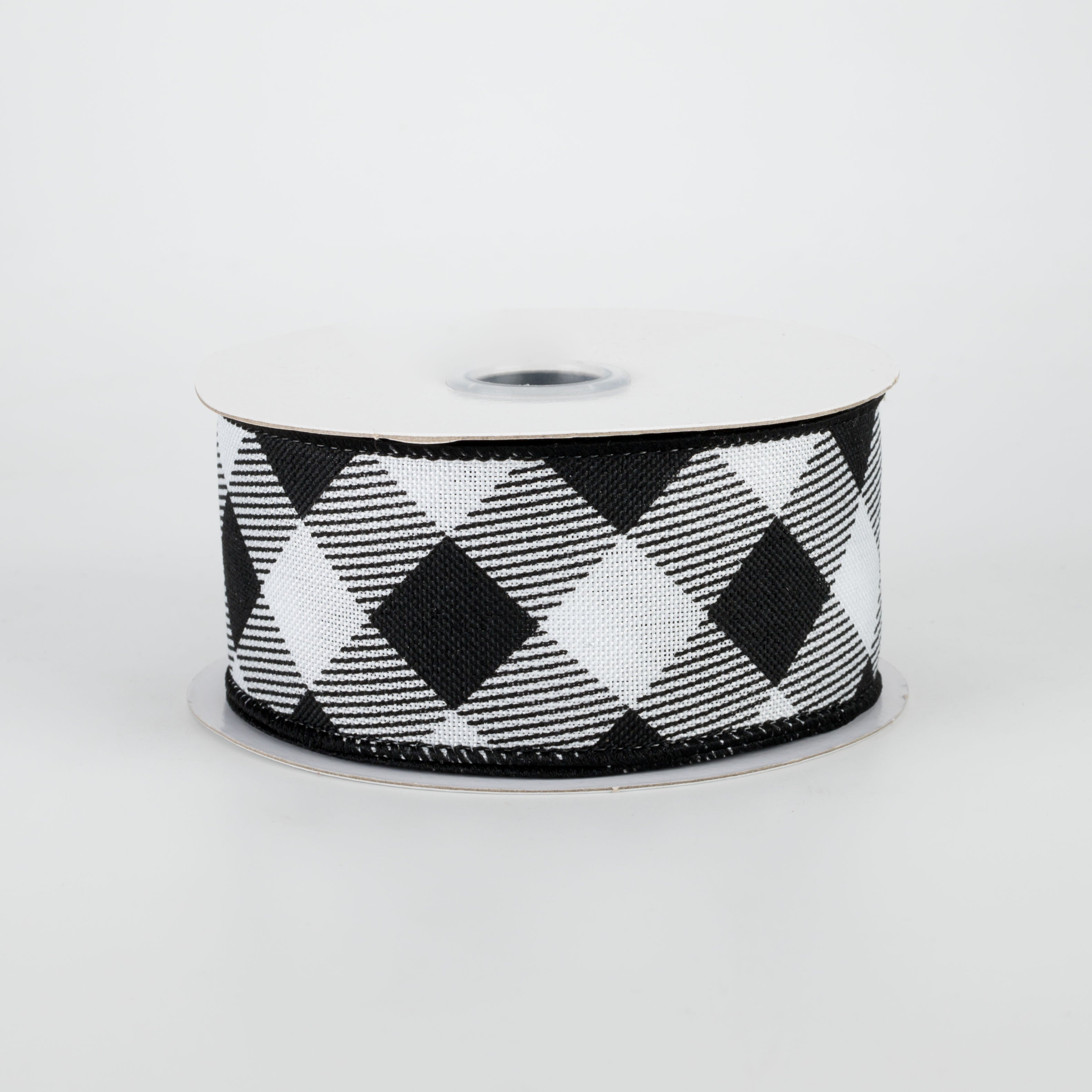 1.5" Diagonal Check Ribbon: White & Black (10 Yards)