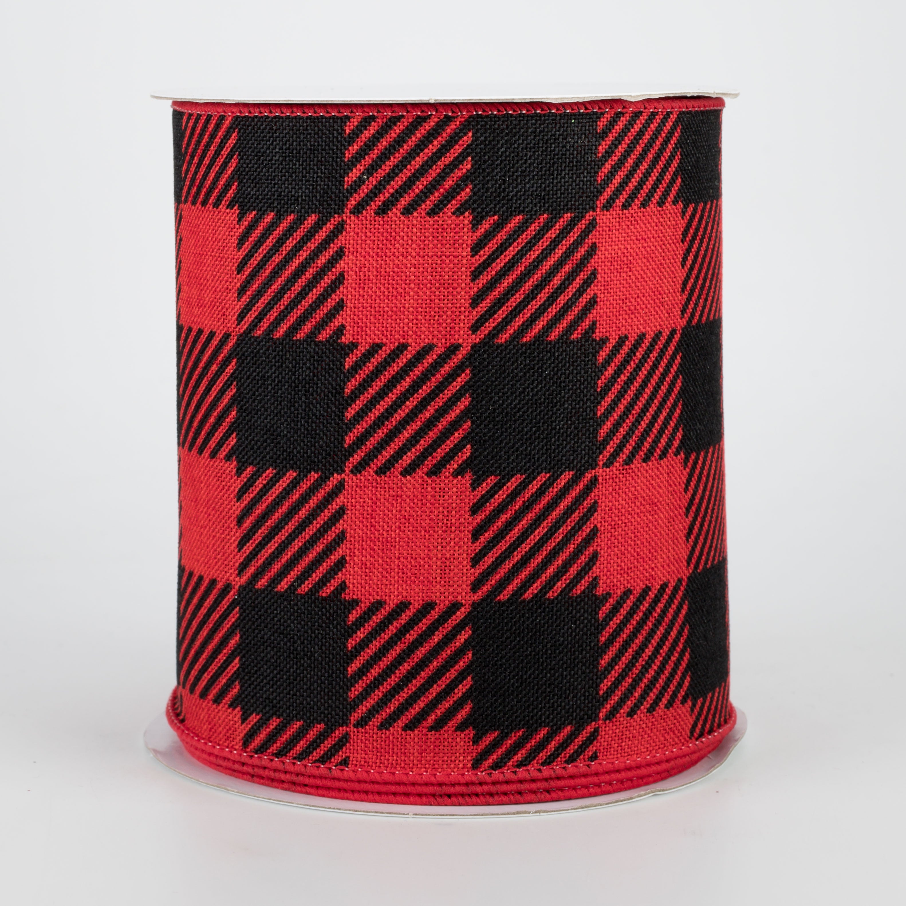 4" Large Striped Check Ribbon: Red & Black (10 Yards)