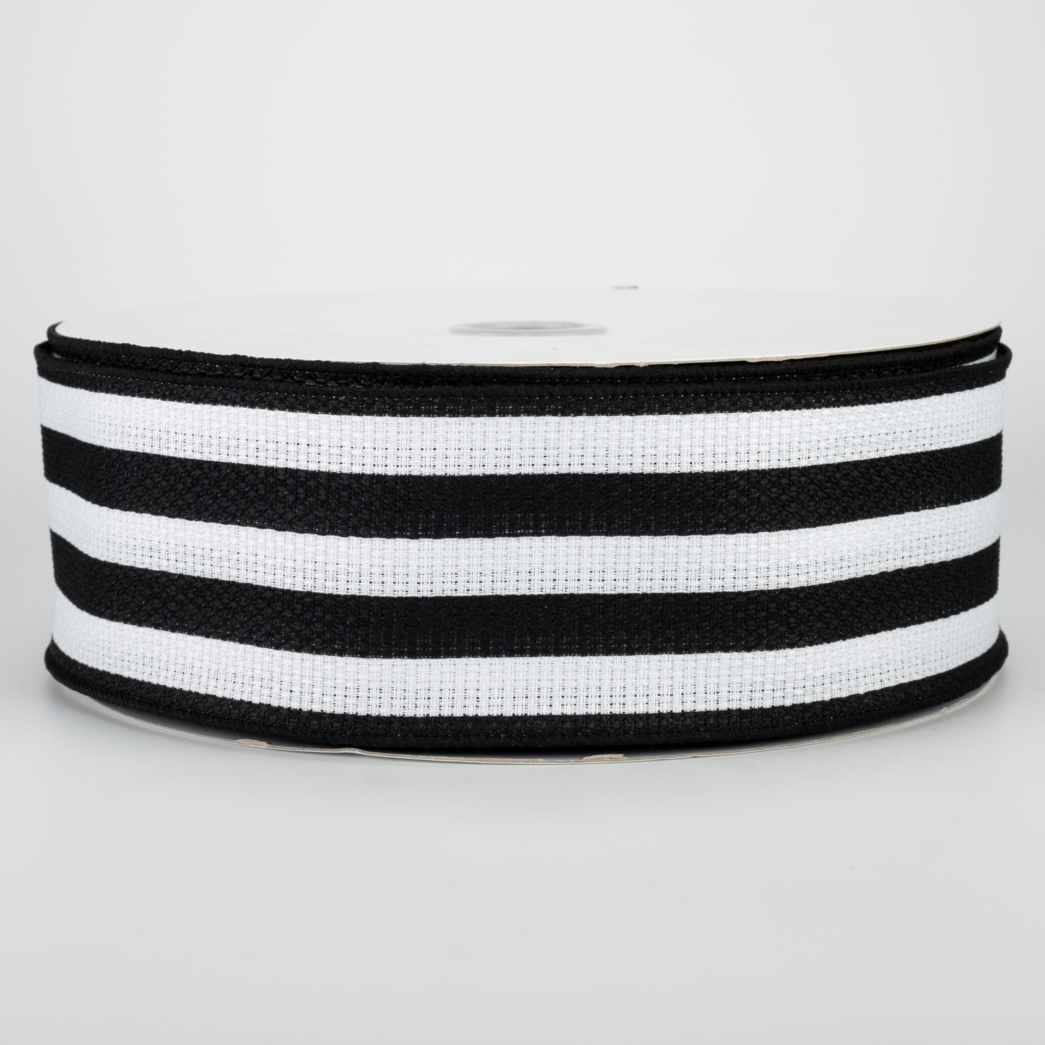 2.5" Vertical Stripe Faux Burlap Ribbon: Black & White (50 Yards)