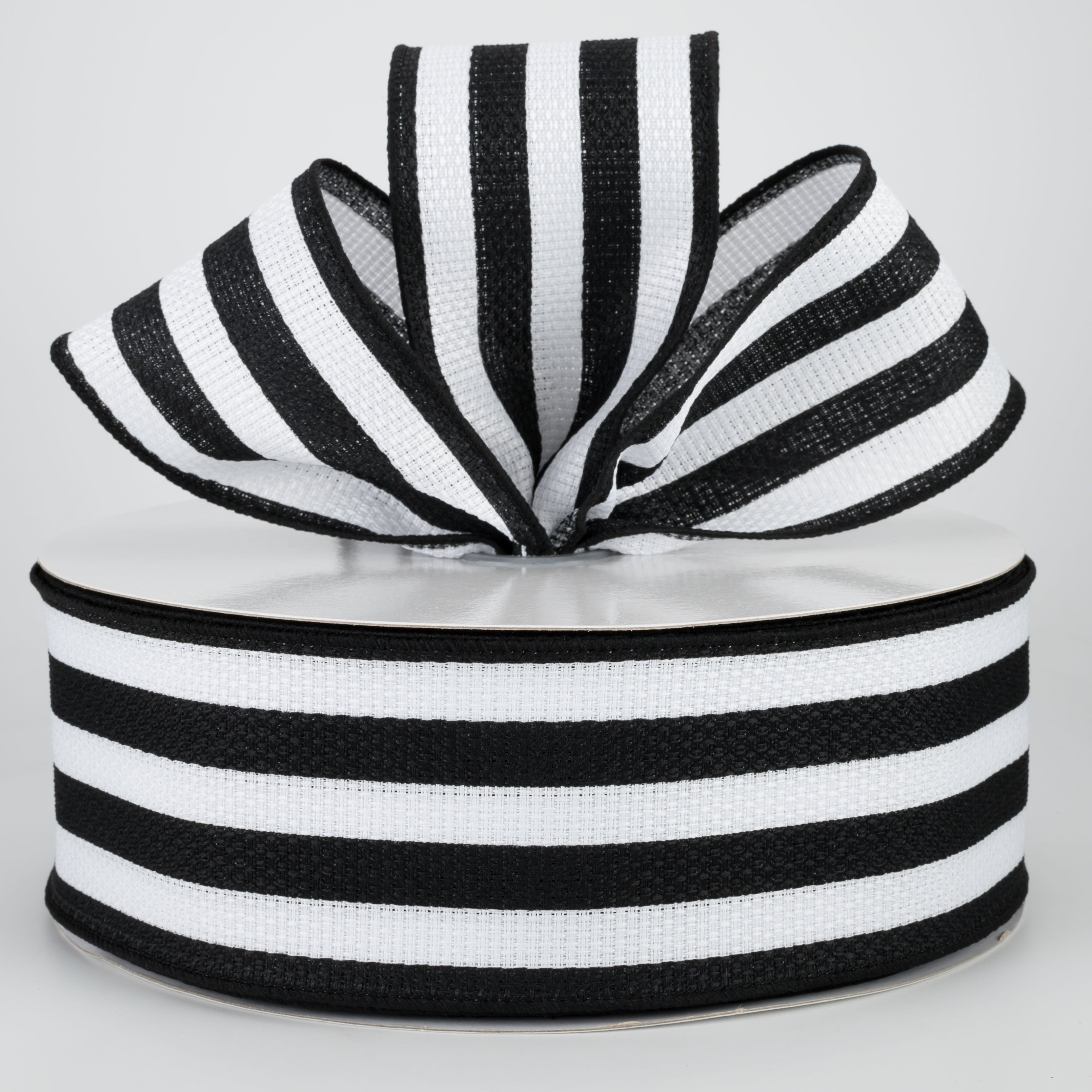 2.5" Vertical Stripe Faux Burlap Ribbon: Black & White (50 Yards)