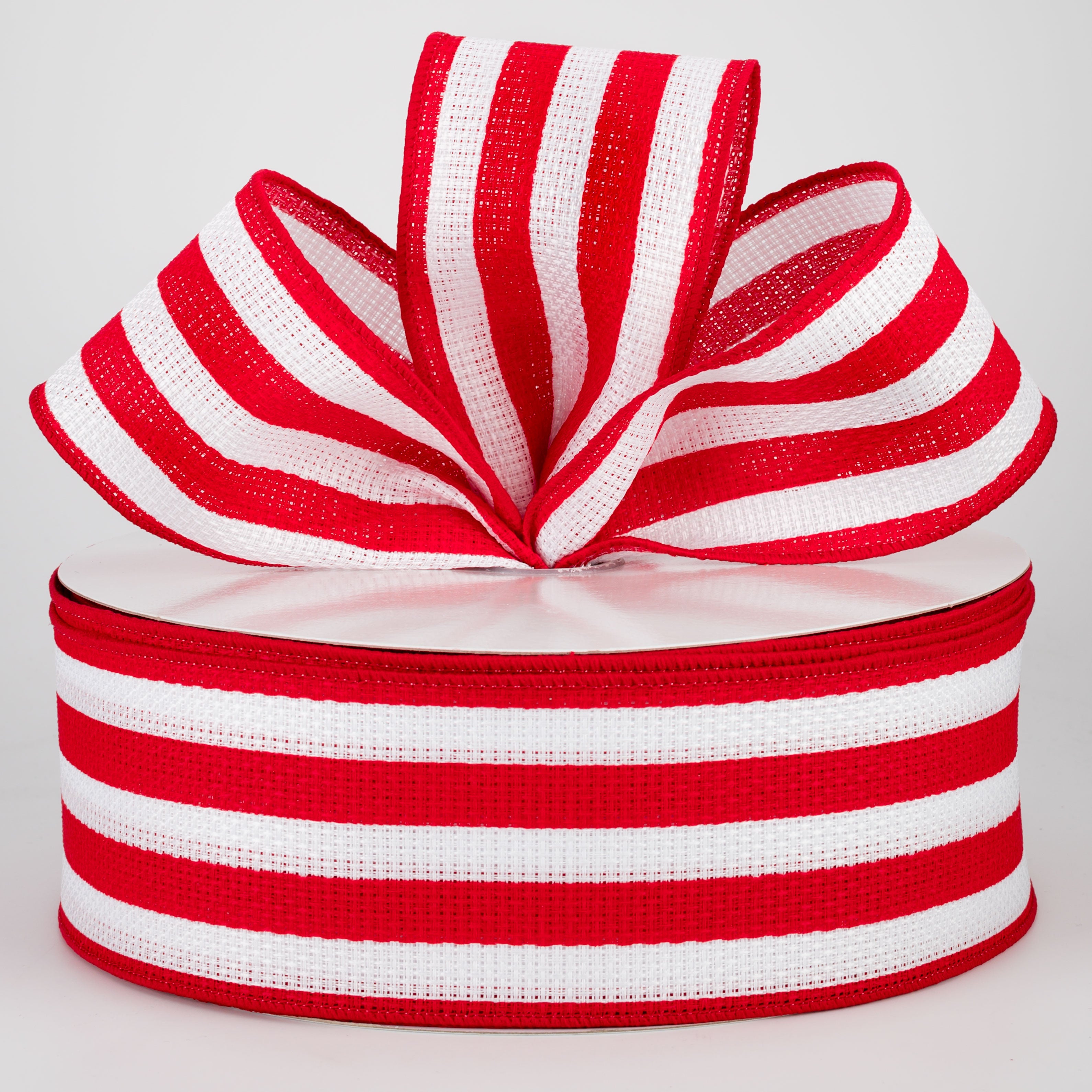 2.5" Vertical Stripe Faux Burlap Ribbon: Red & White (50 Yards)