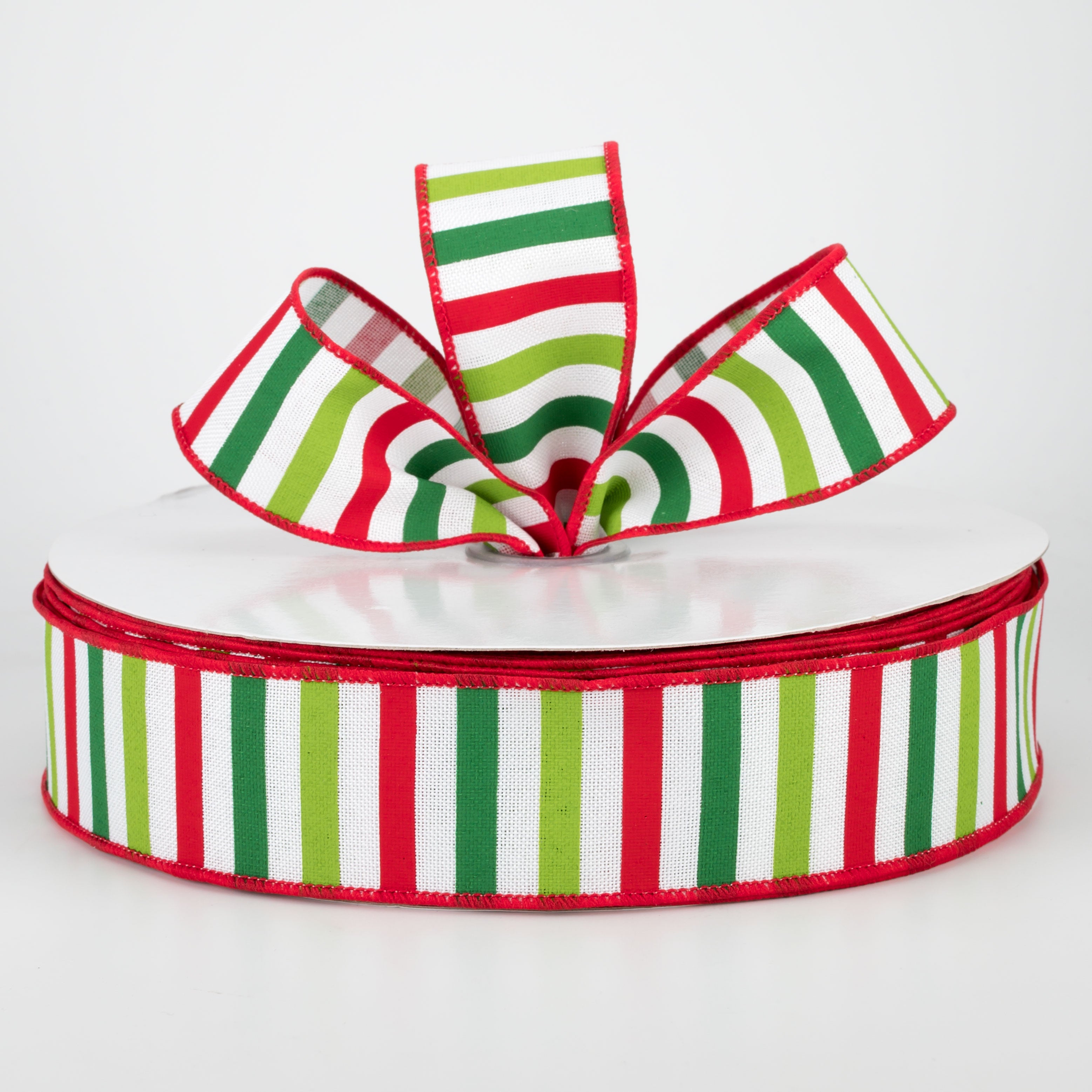1.5" Christmas Horizontal Stripe Ribbon: White (50 Yards)