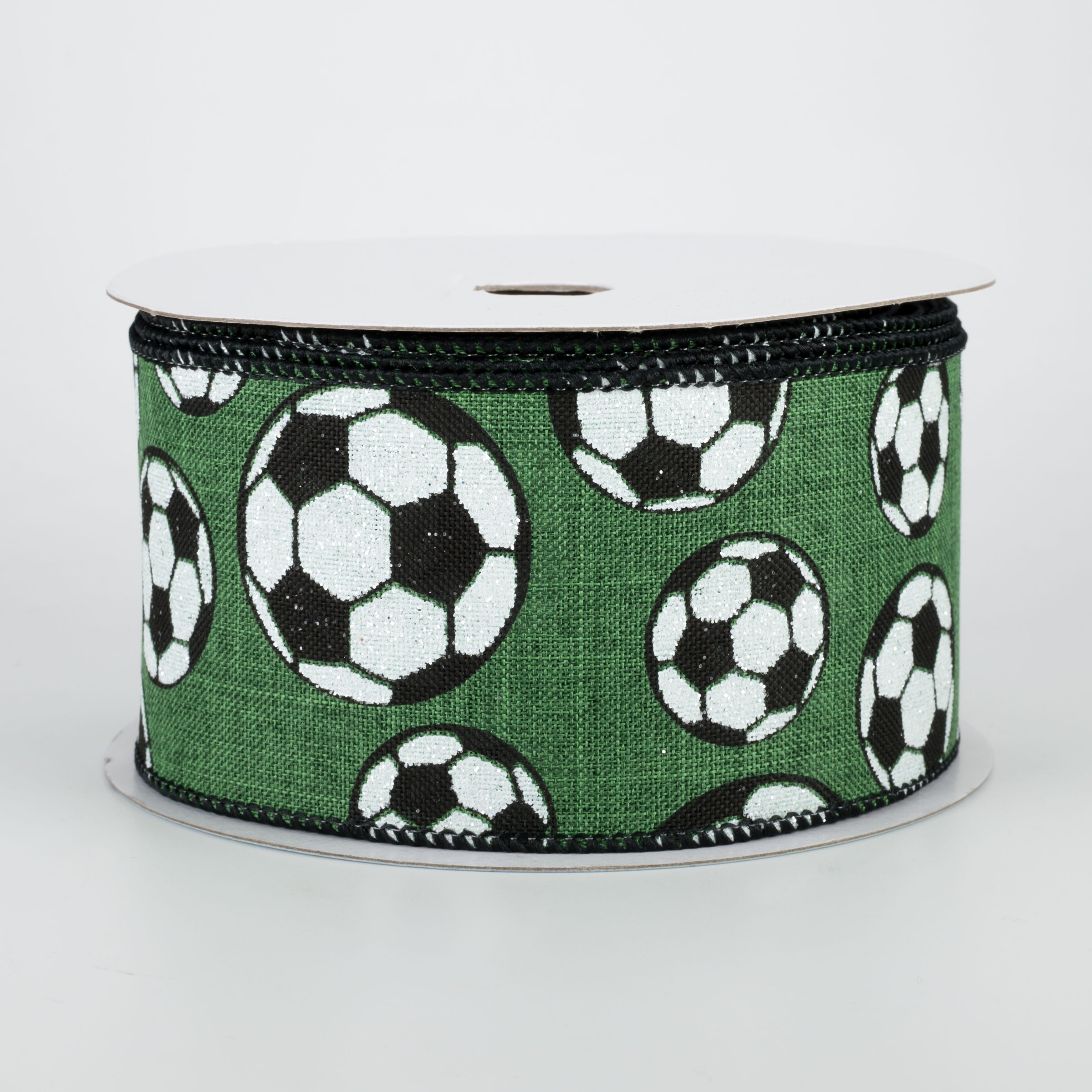 2.5" Glitter Soccer Ball Ribbon: Emerald (10 Yards)