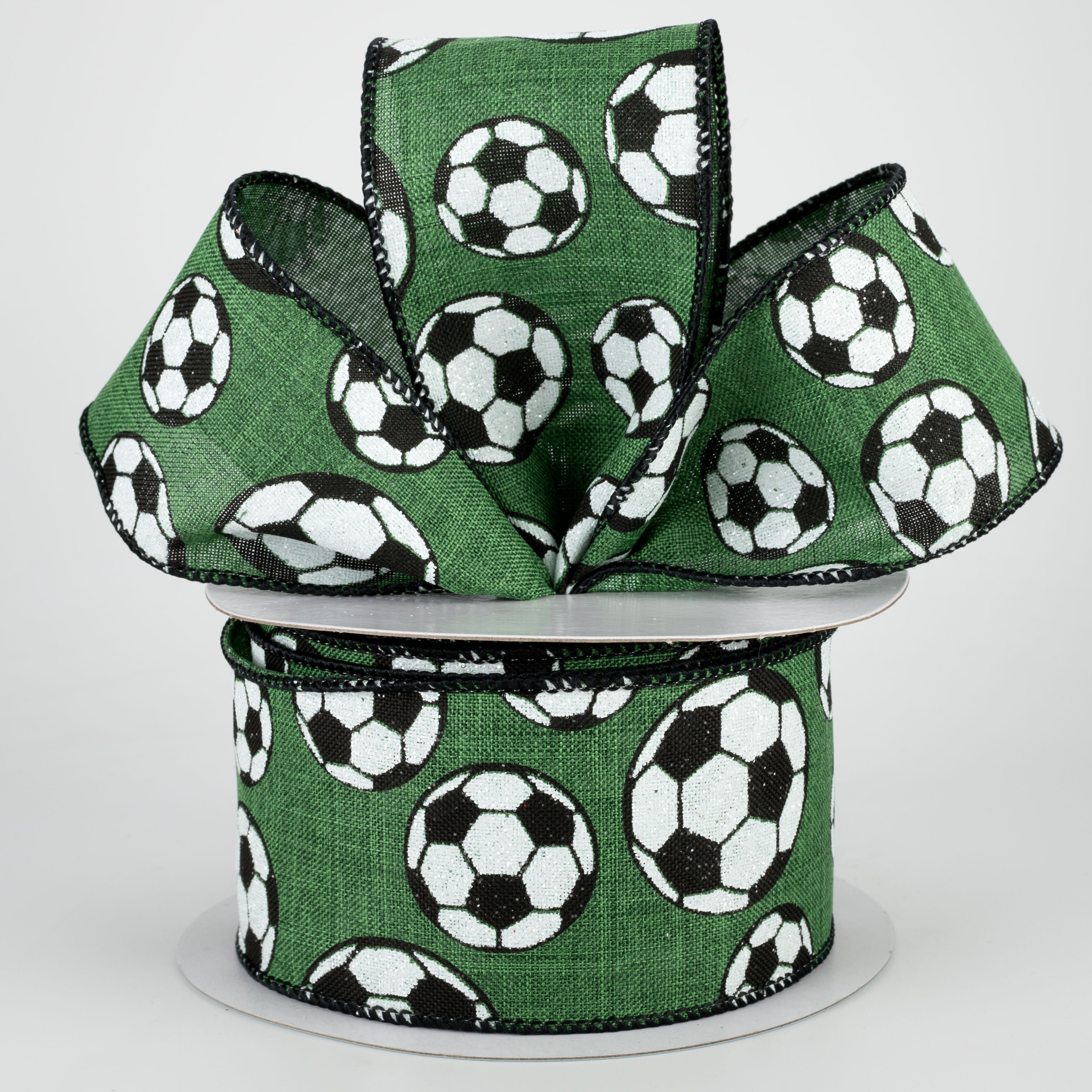 2.5" Glitter Soccer Ball Ribbon: Emerald (10 Yards)