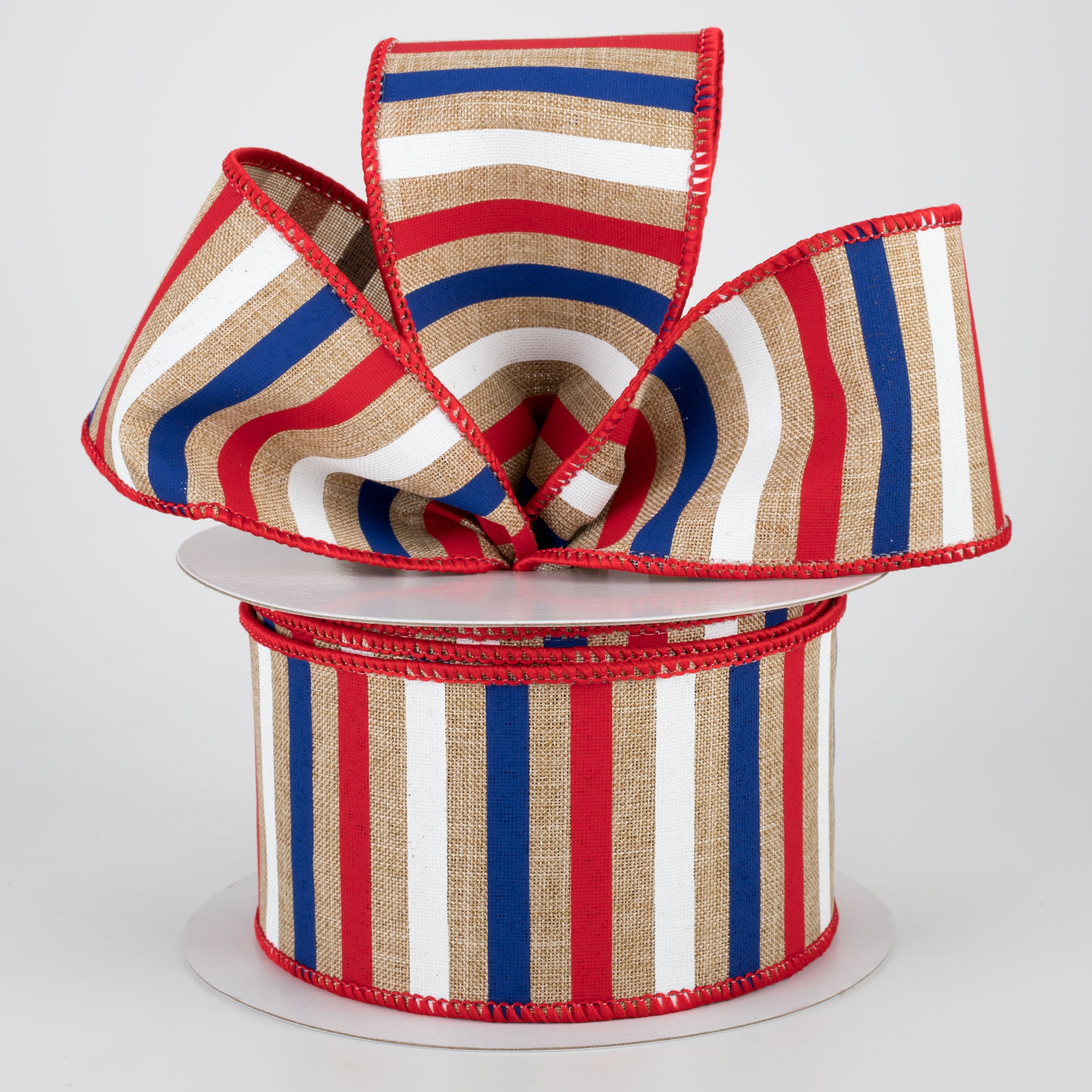 2.5" Patriotic Horizontal Stripe Ribbon: Light Beige (10 Yards)