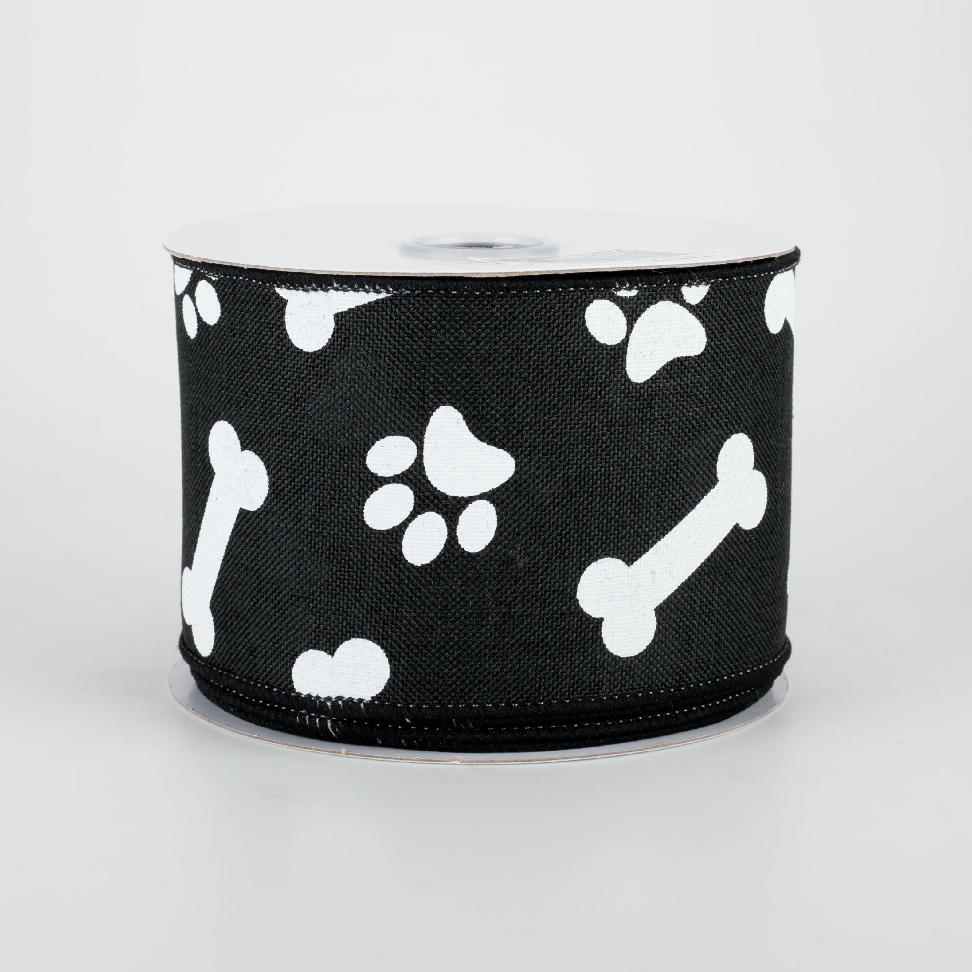 2.5" Paw Print & Bones Ribbon: Black & White (10 Yards)