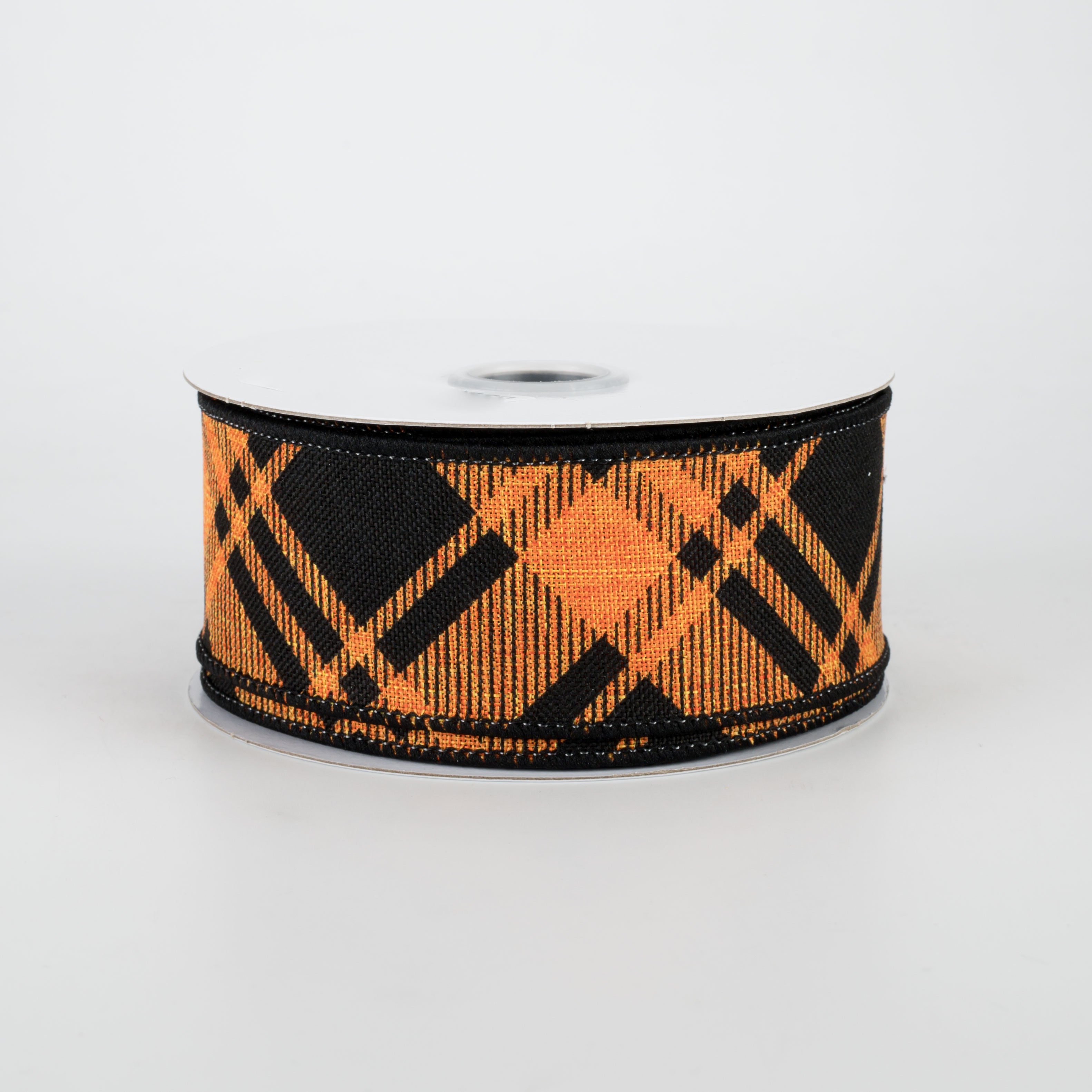 1.5" Diagonal Stripe Check Ribbon: Orange & Black (10 Yards)