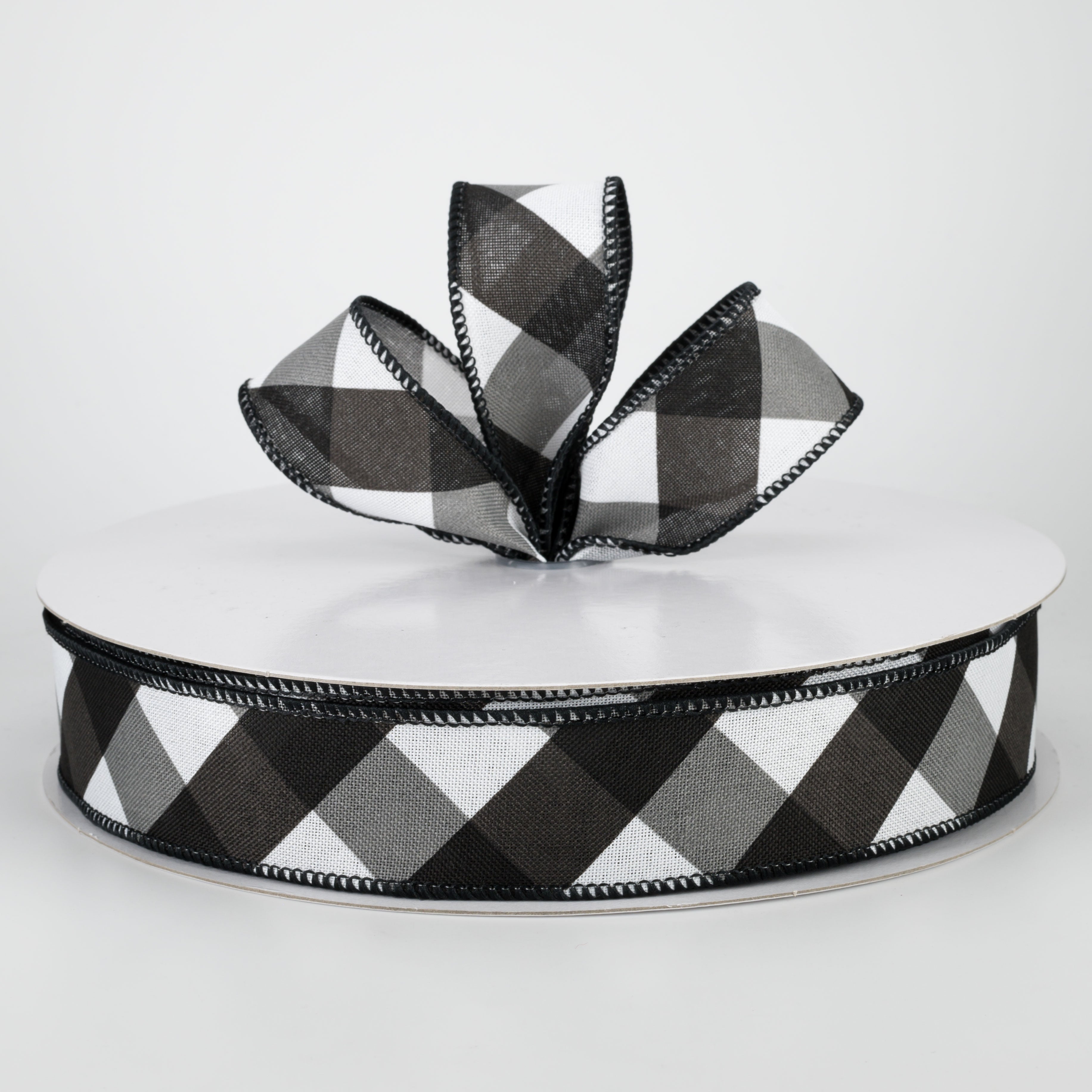 1.5" Bold Check Basketweave Ribbon: Black & White (50 Yards)