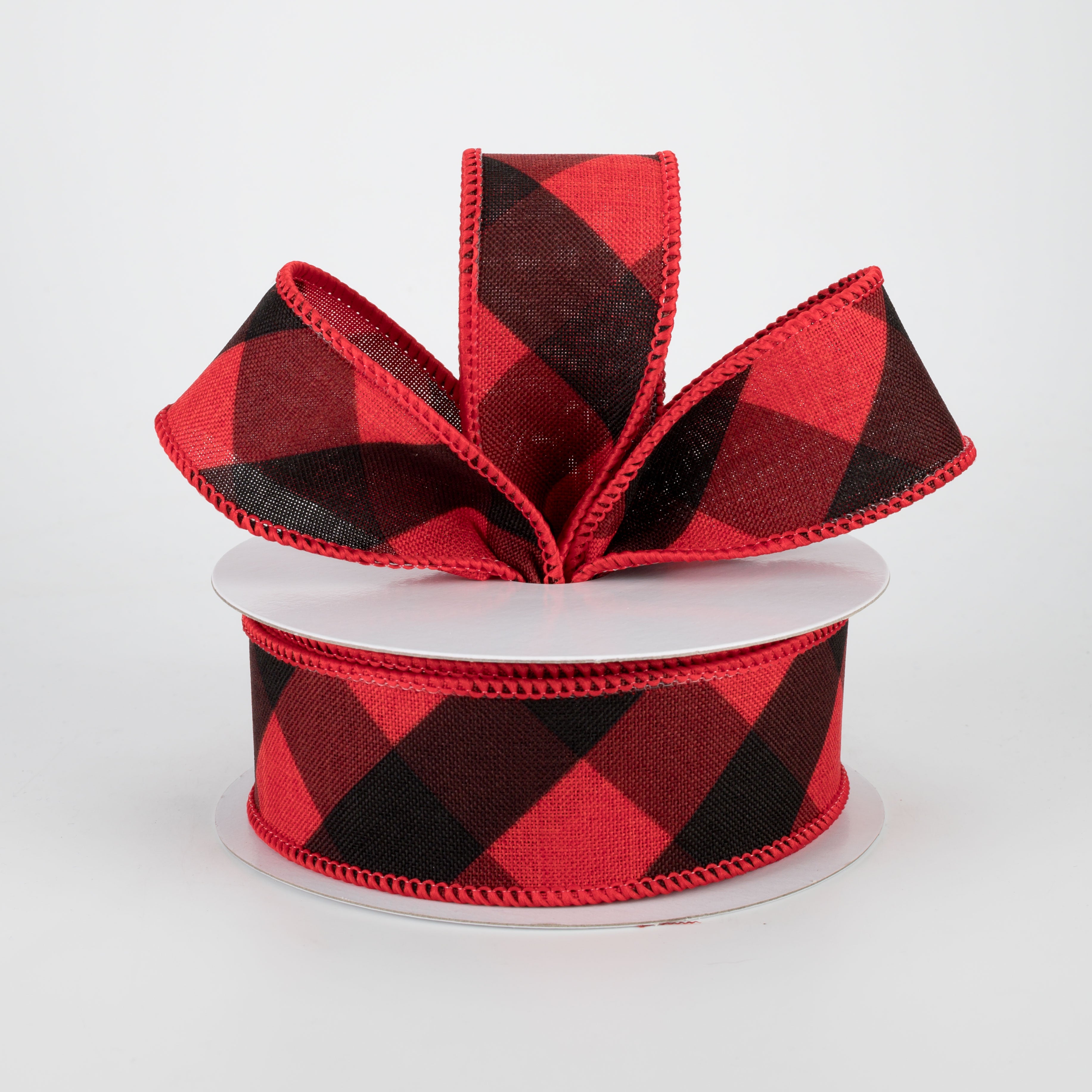 1.5" Bold Check Basketweave Ribbon: Red & Black (10 Yards)