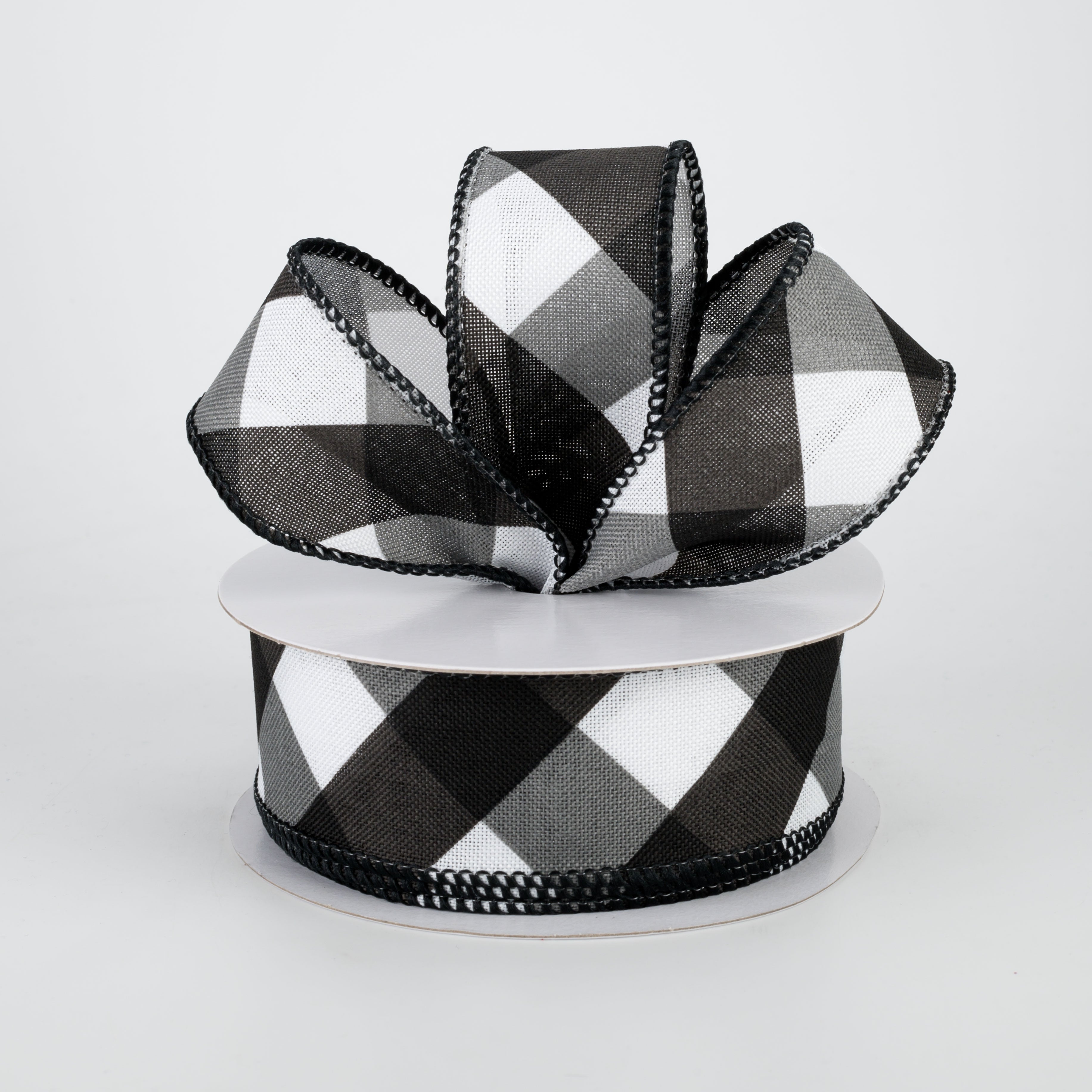 1.5" Bold Check Basketweave Ribbon: Black & White (10 Yards)