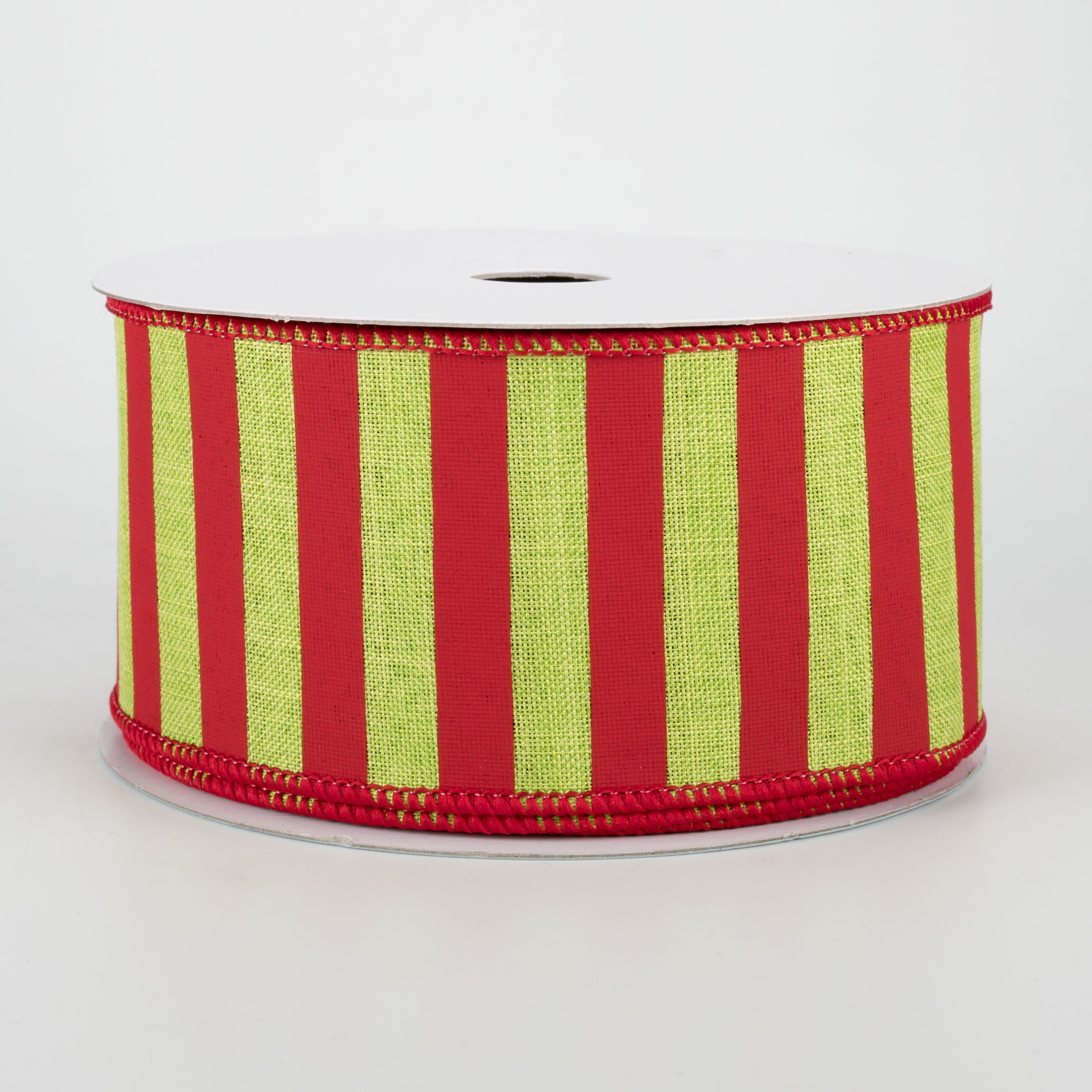 2.5" Medium Stripe Canvas Ribbon: Lime Green & Red (10 Yards)