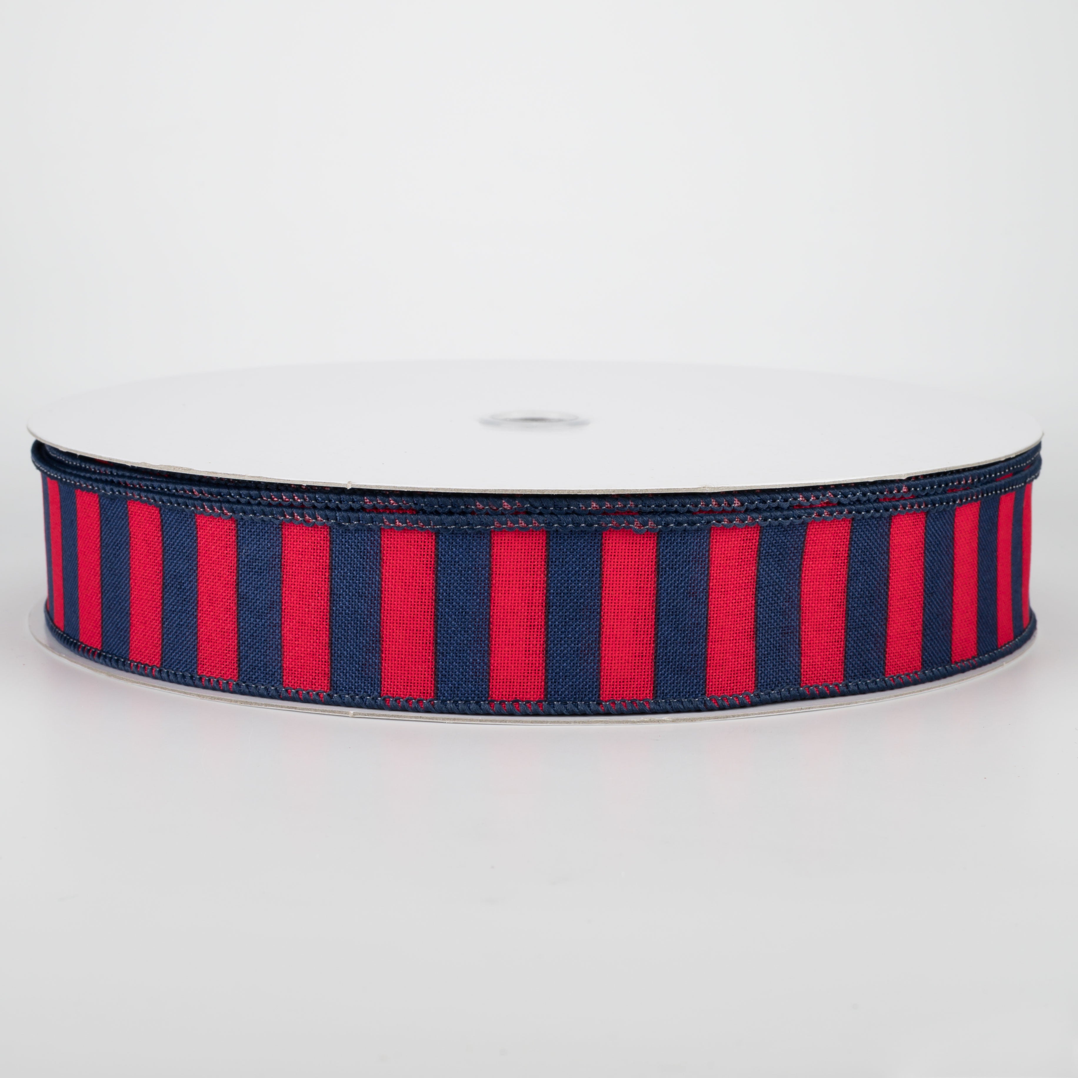 1.5" Medium Stripe Canvas Ribbon: Red & Navy (50 Yards)