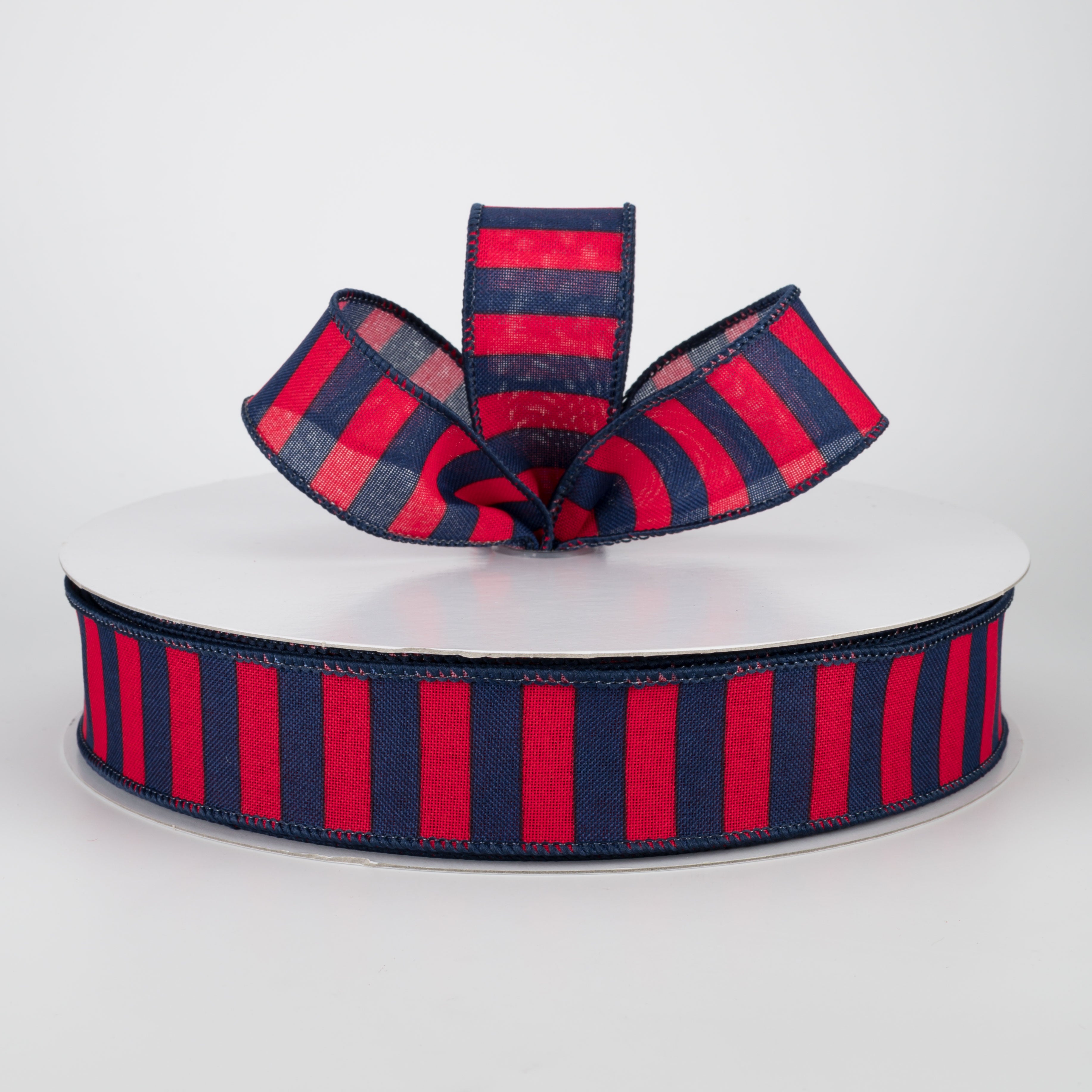 1.5" Medium Stripe Canvas Ribbon: Red & Navy (50 Yards)
