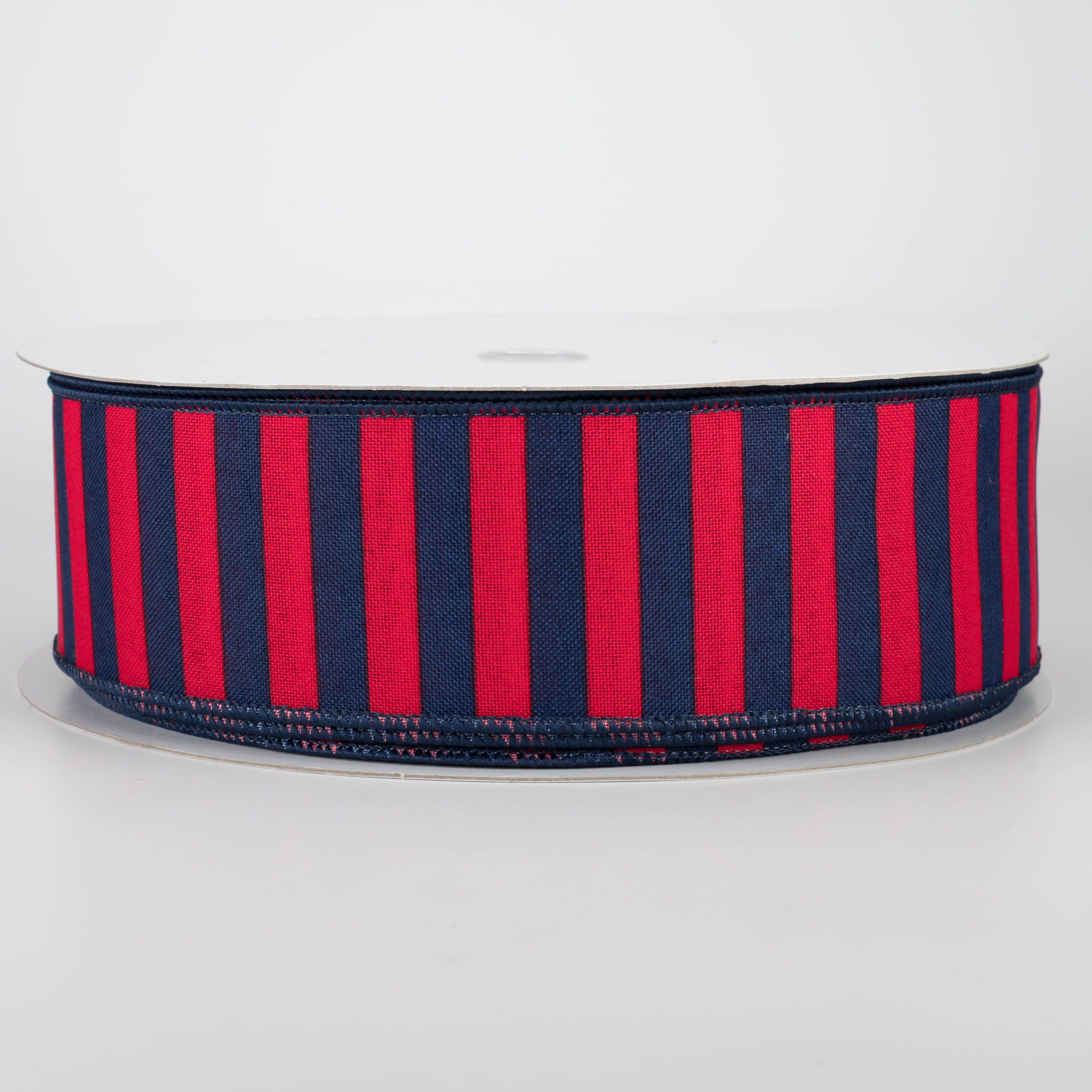 2.5" Medium Stripe Canvas Ribbon: Red & Navy (50 Yards)