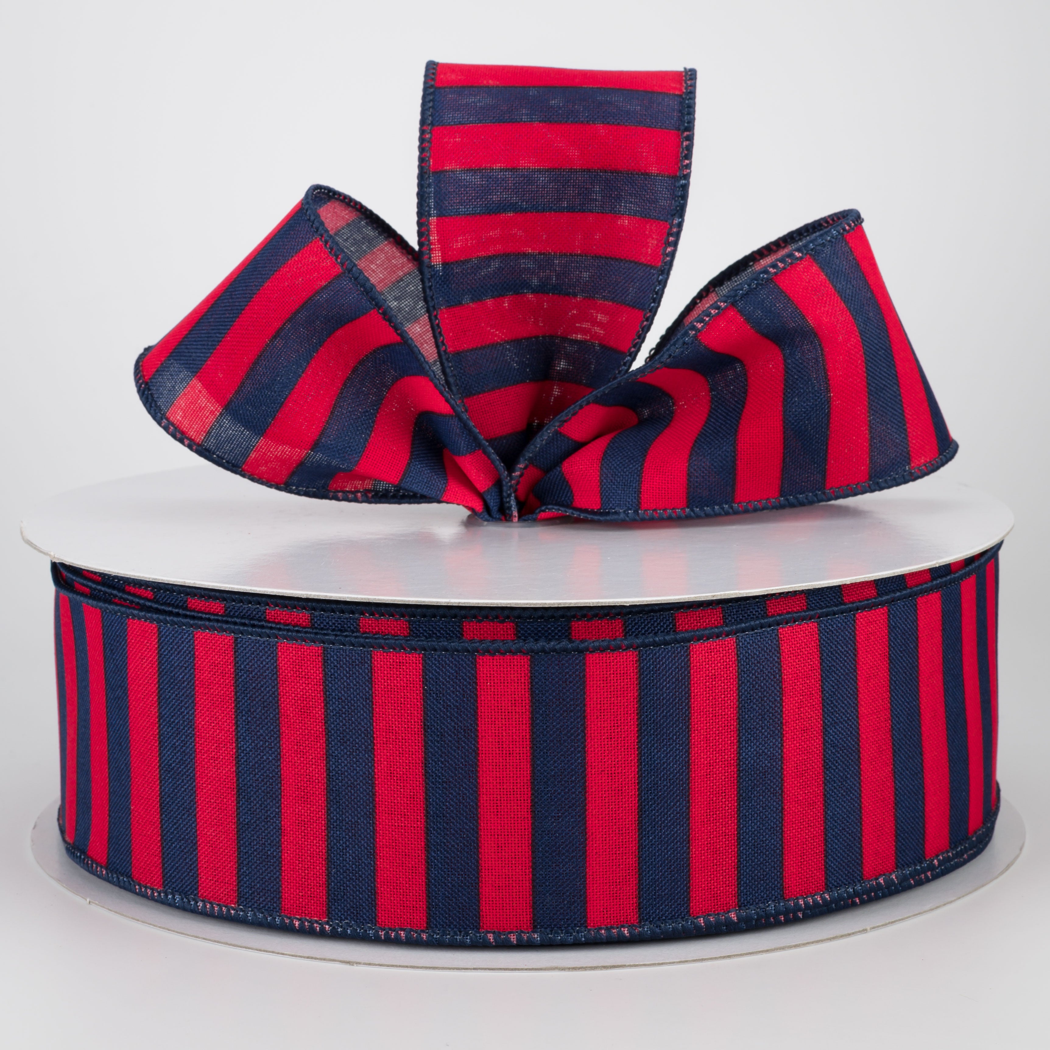 2.5" Medium Stripe Canvas Ribbon: Red & Navy (50 Yards)