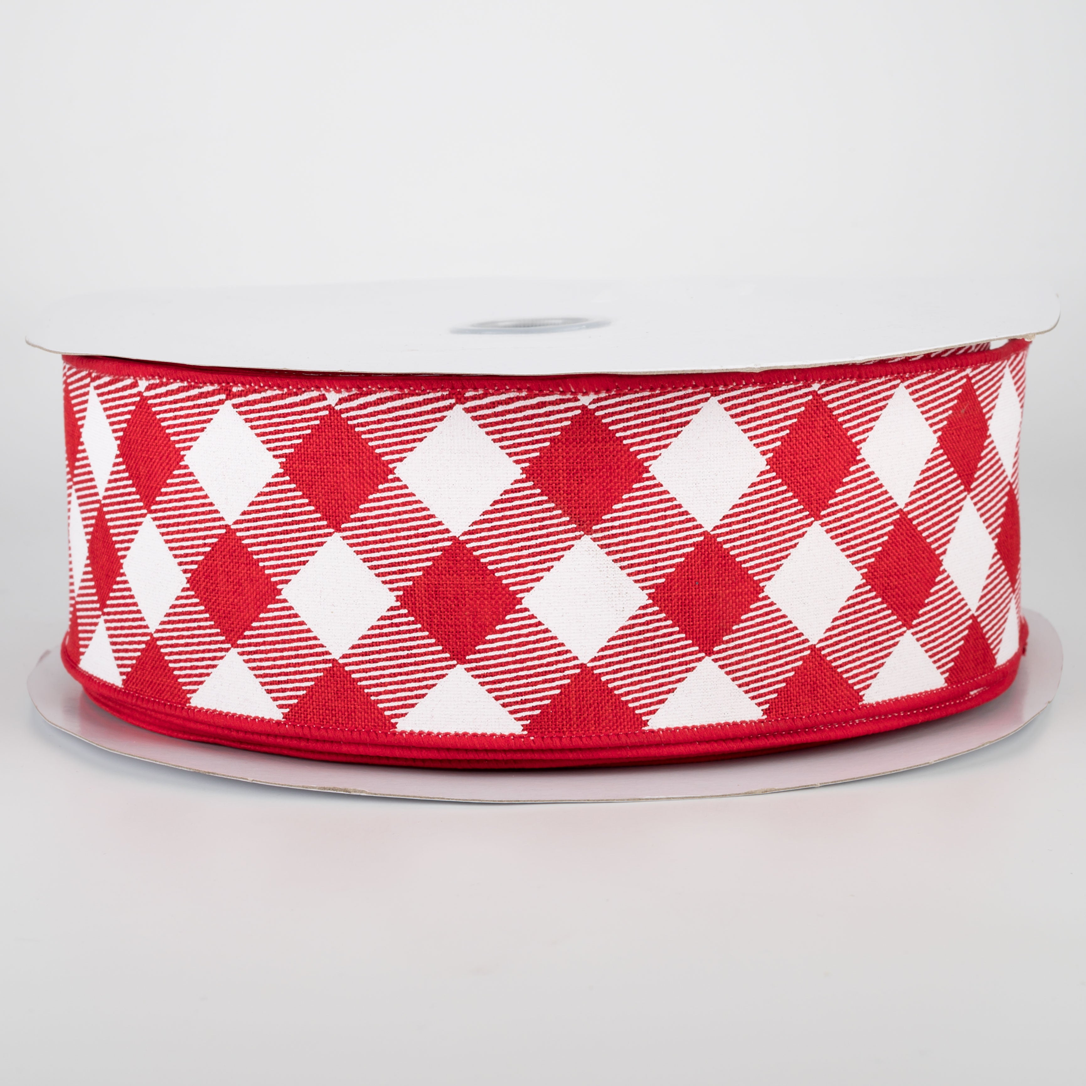 2.5" Diagonal Check Ribbon: Red & White (50 Yards)