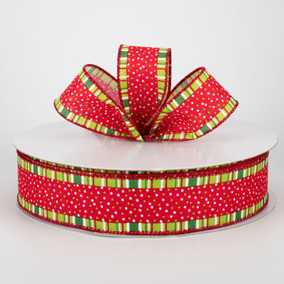 1.5" Whimsical Christmas Stripe & Dot Ribbon (50 Yards)
