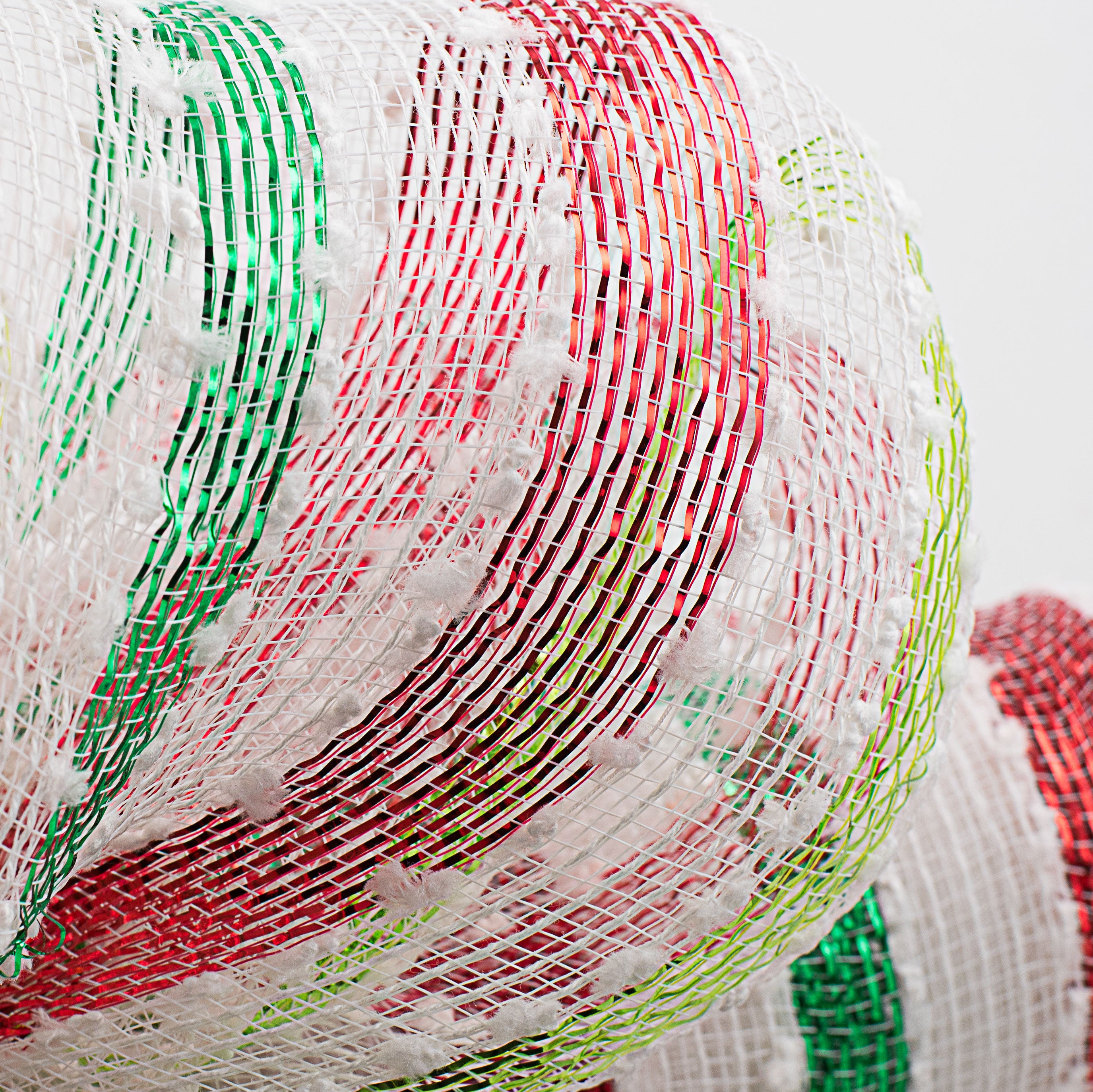 21" Striped Snowball Deco Mesh: Red, Emerald, Lime, White