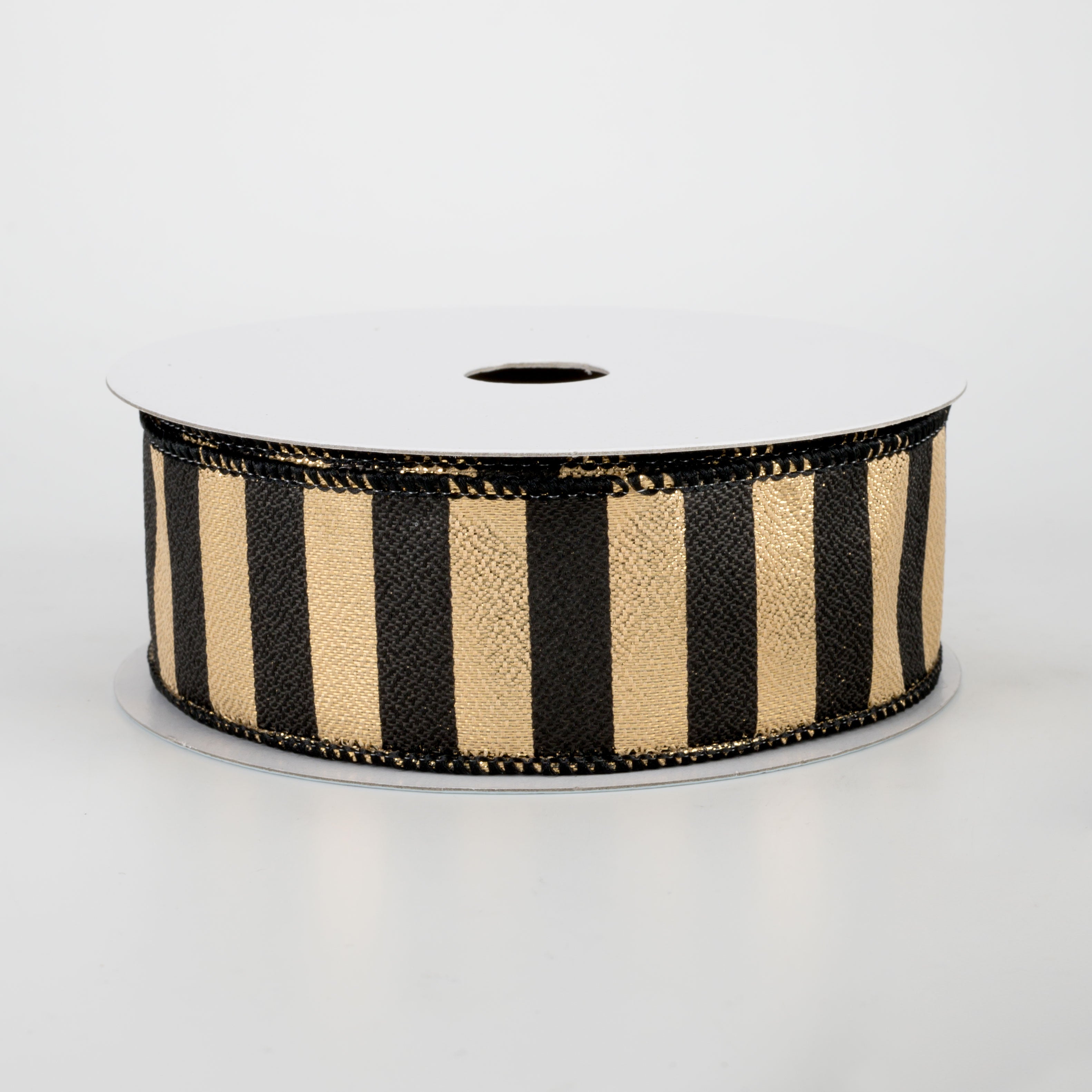 1.5" Medium Stripe Ribbon: Metallic Gold & Black (10 Yards)