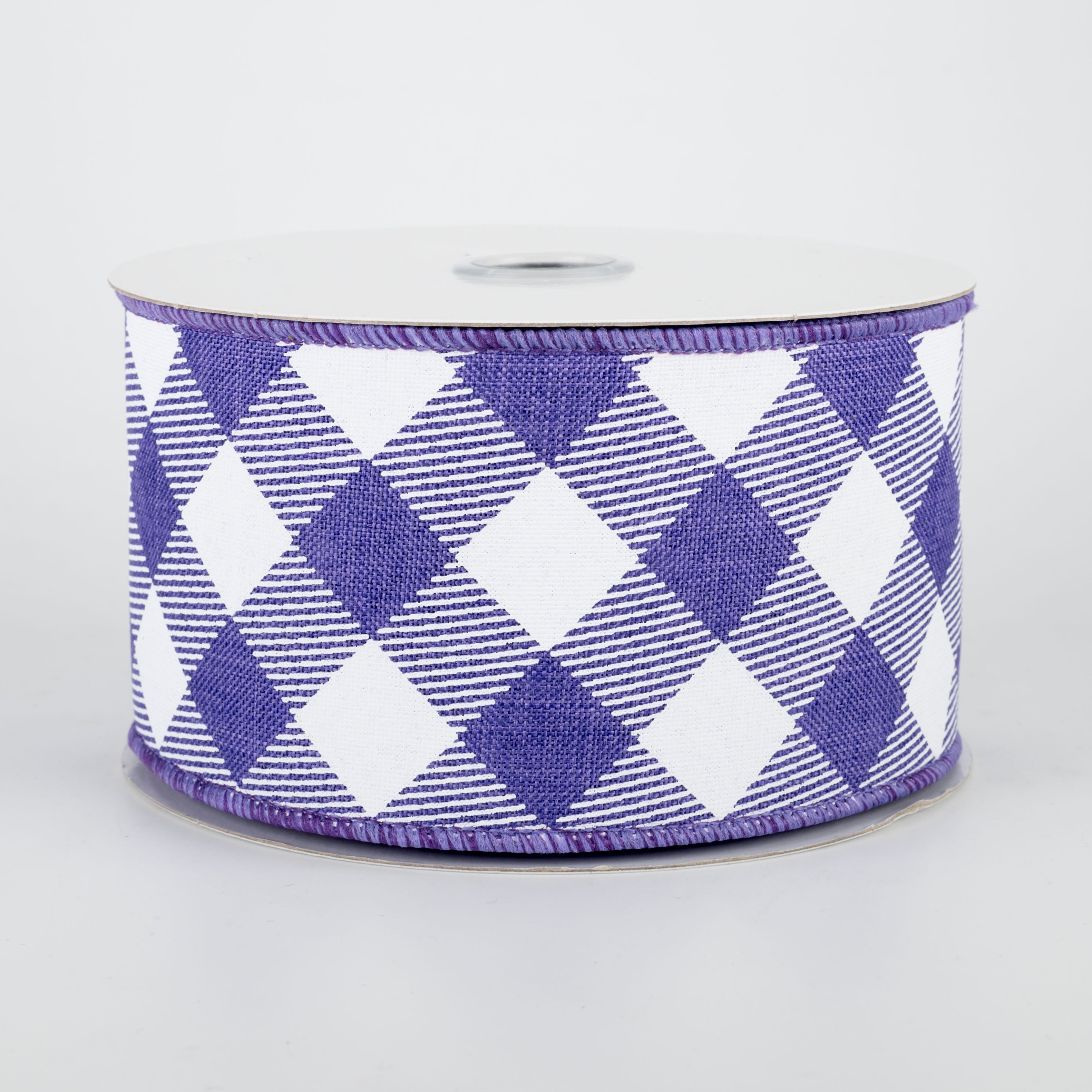2.5" Diagonal Check Ribbon: Purple & White (10 Yards)
