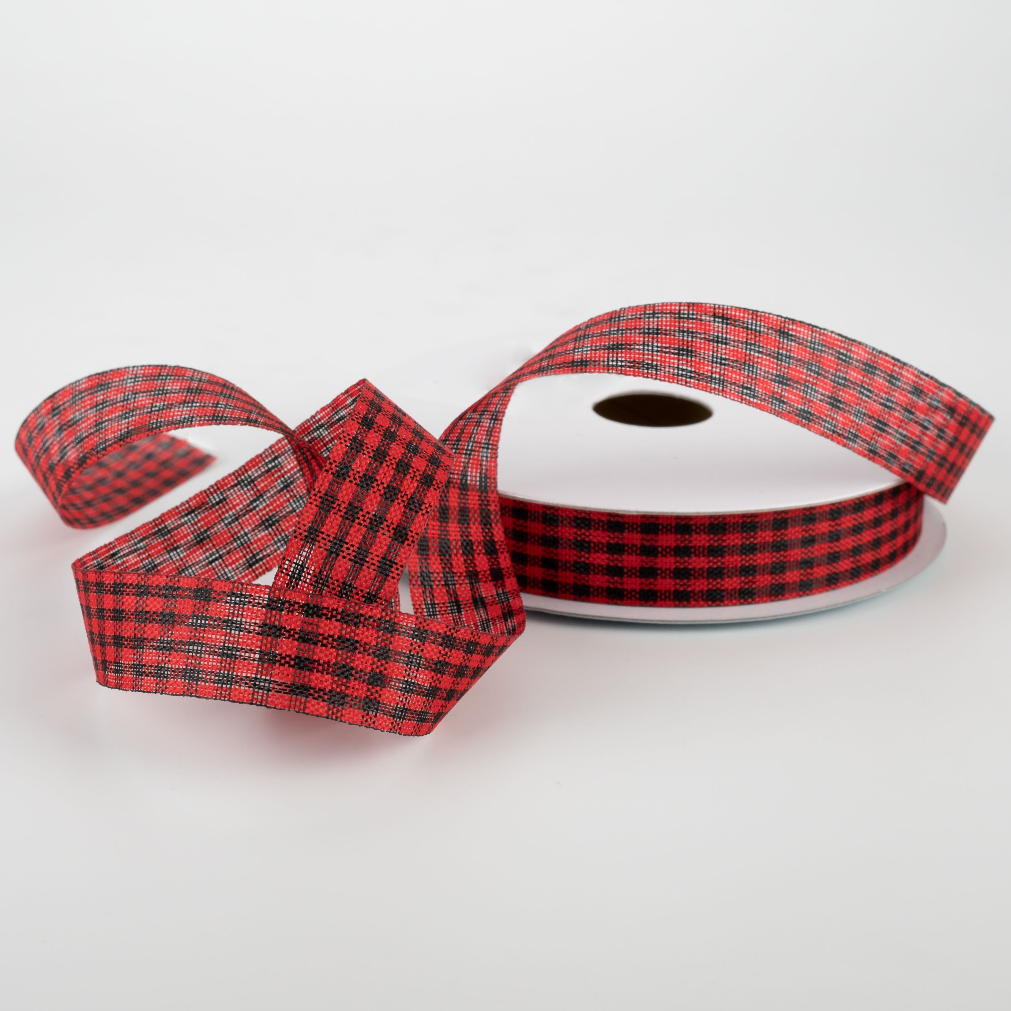 5/8" Mini Gingham Check Ribbon: Red & Black (25 Yards)