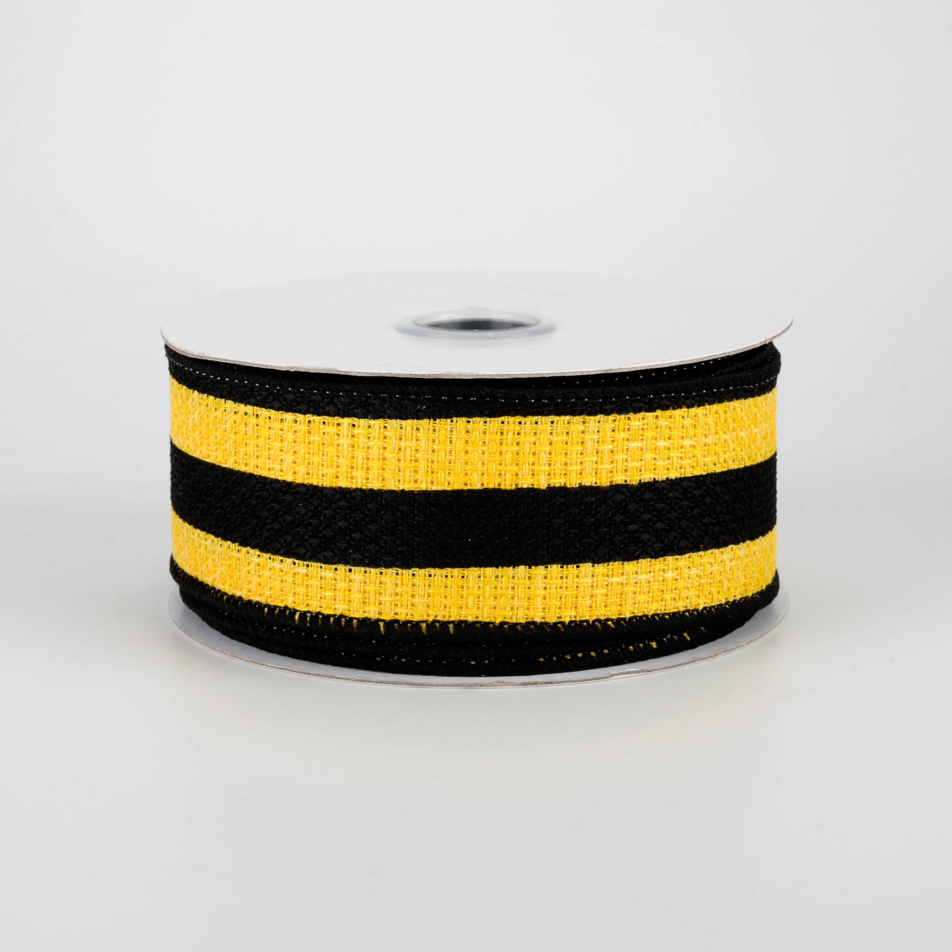 1.5" Vertical Stripe Faux Burlap Ribbon: Black & Sun Yellow (10 Yards)