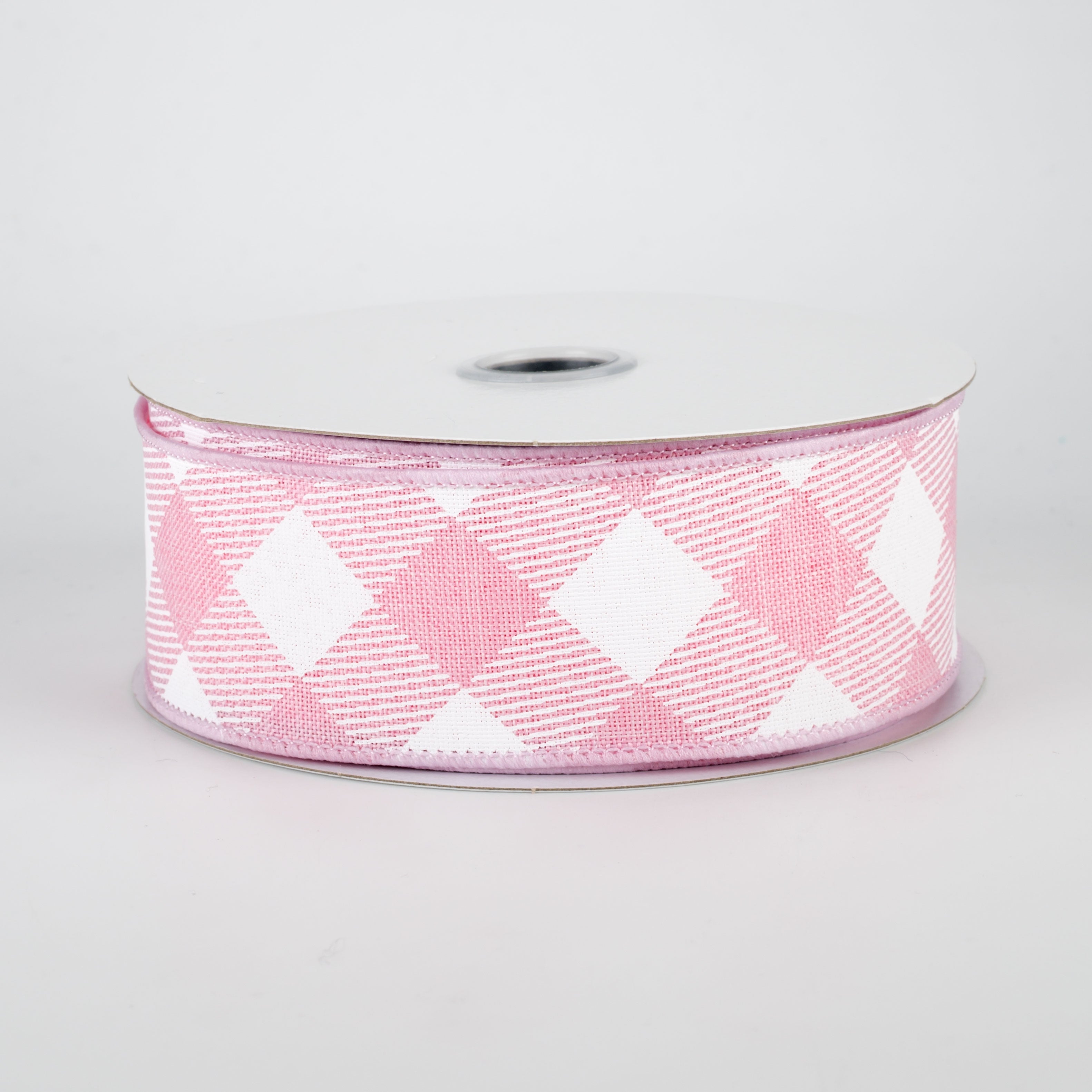 1.5" Diagonal Check Ribbon: Light Pink & White (10 Yards)