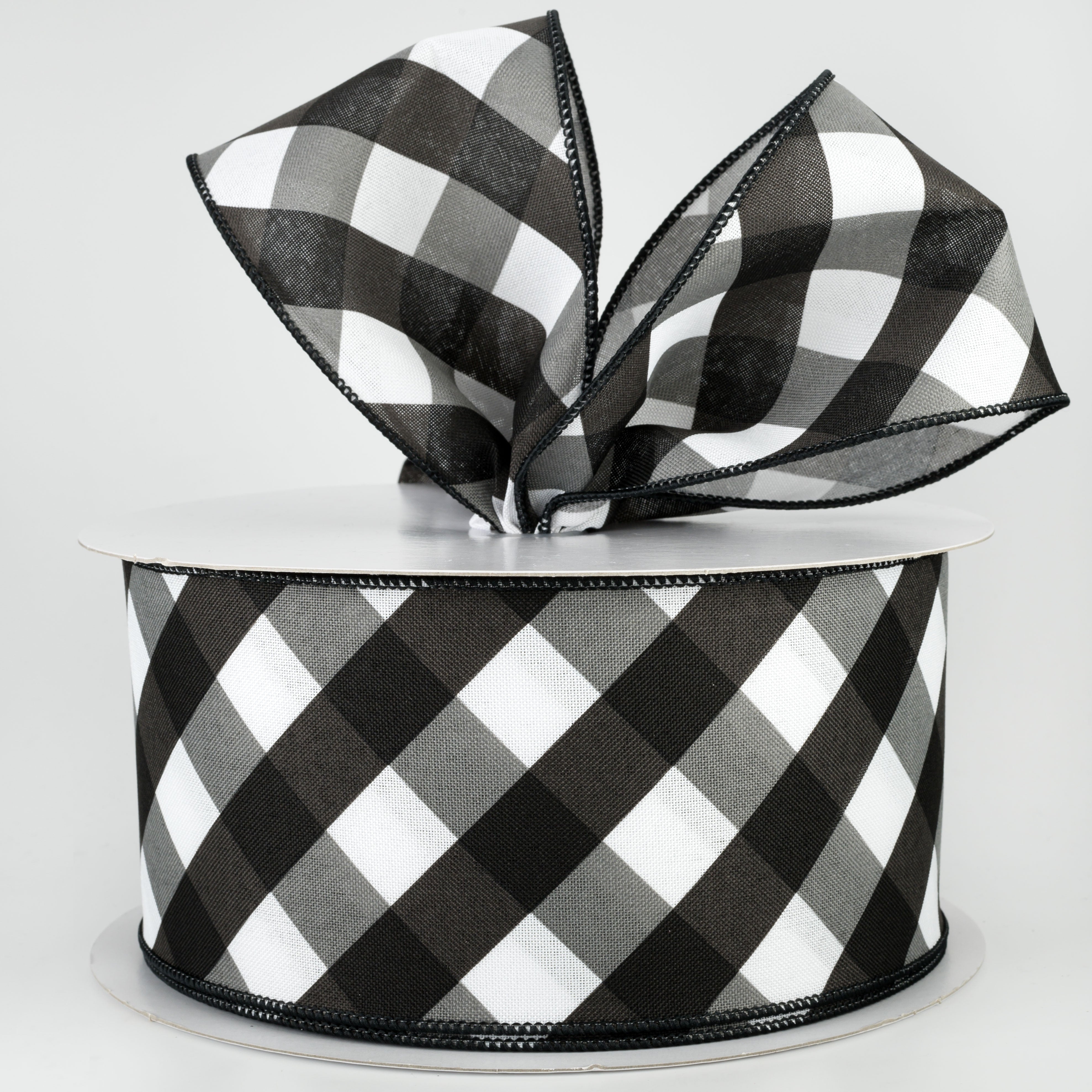 4" Bold Check Basketweave Ribbon: Black & White (50 Yards)