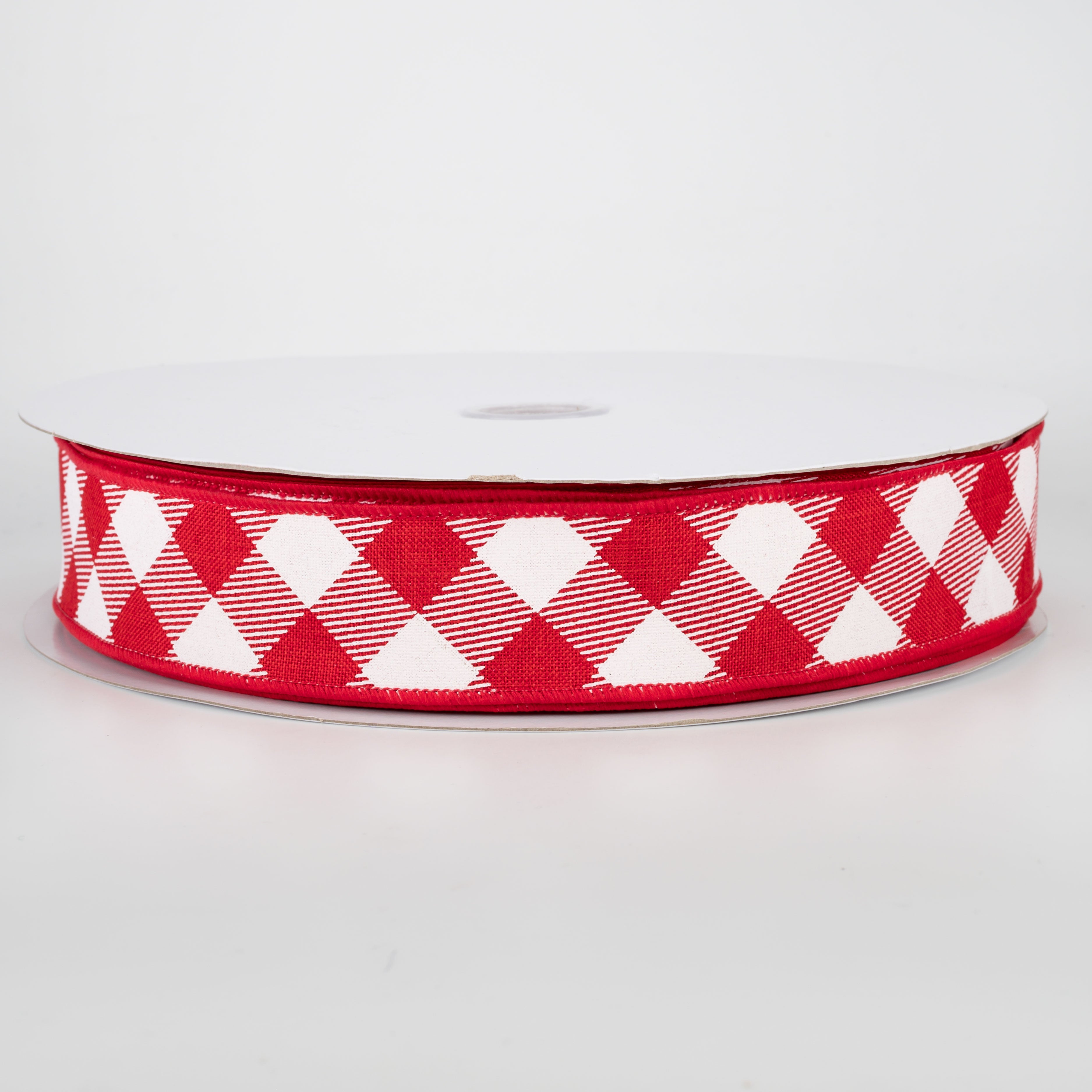 1.5" Diagonal Check Ribbon: Red & White (50 Yards)