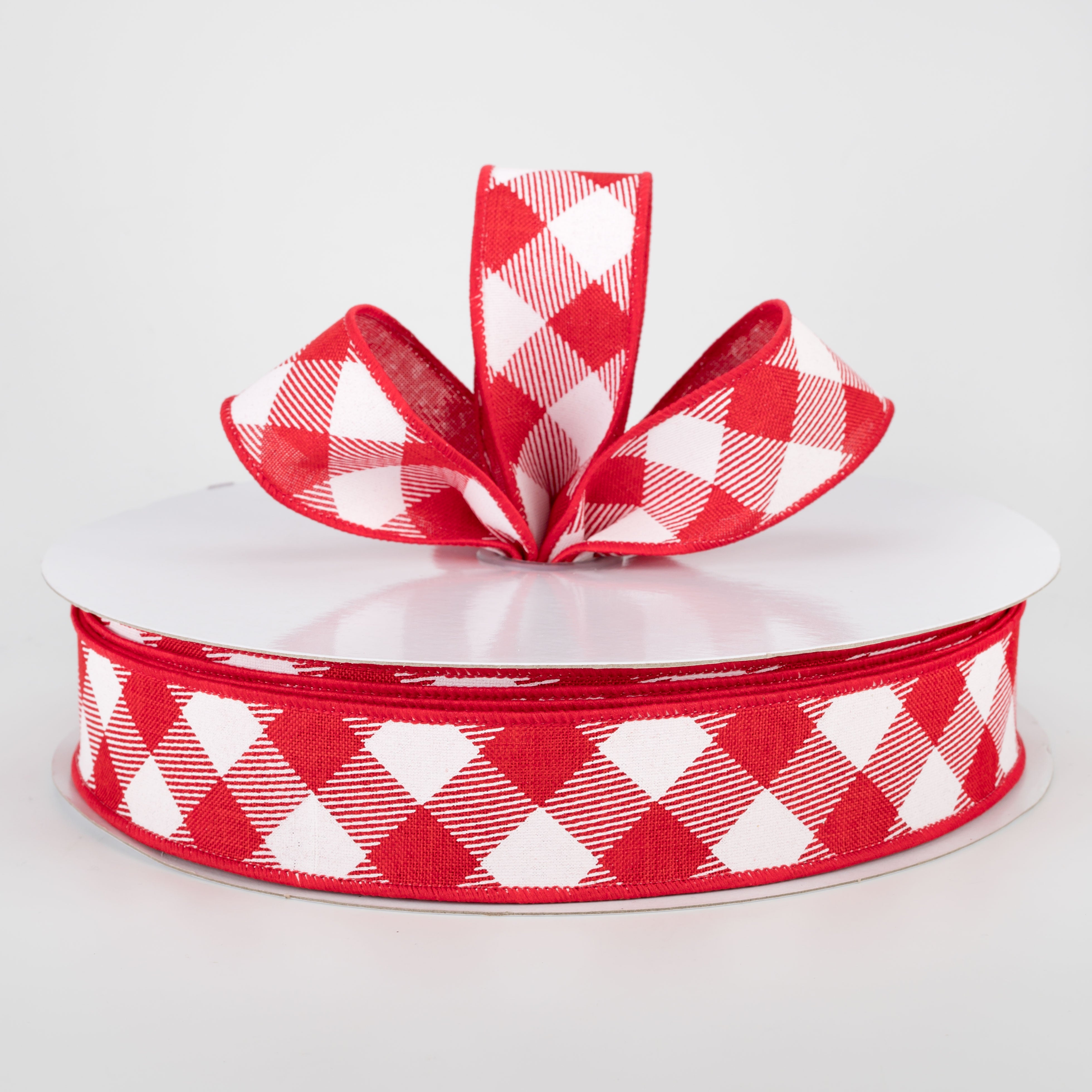 1.5" Diagonal Check Ribbon: Red & White (50 Yards)