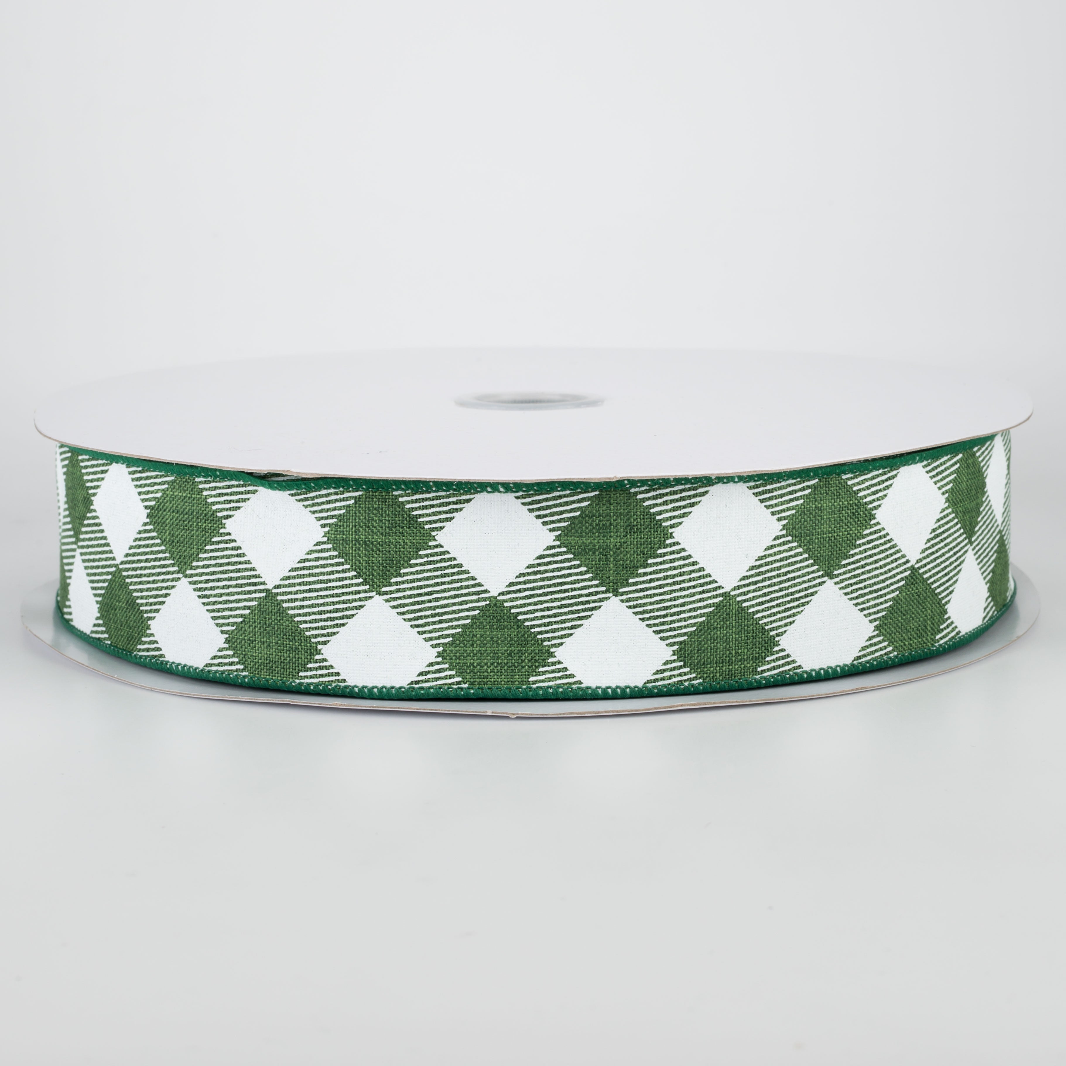 1.5" Diagonal Check Ribbon: Emerald Green & White (50 Yards)