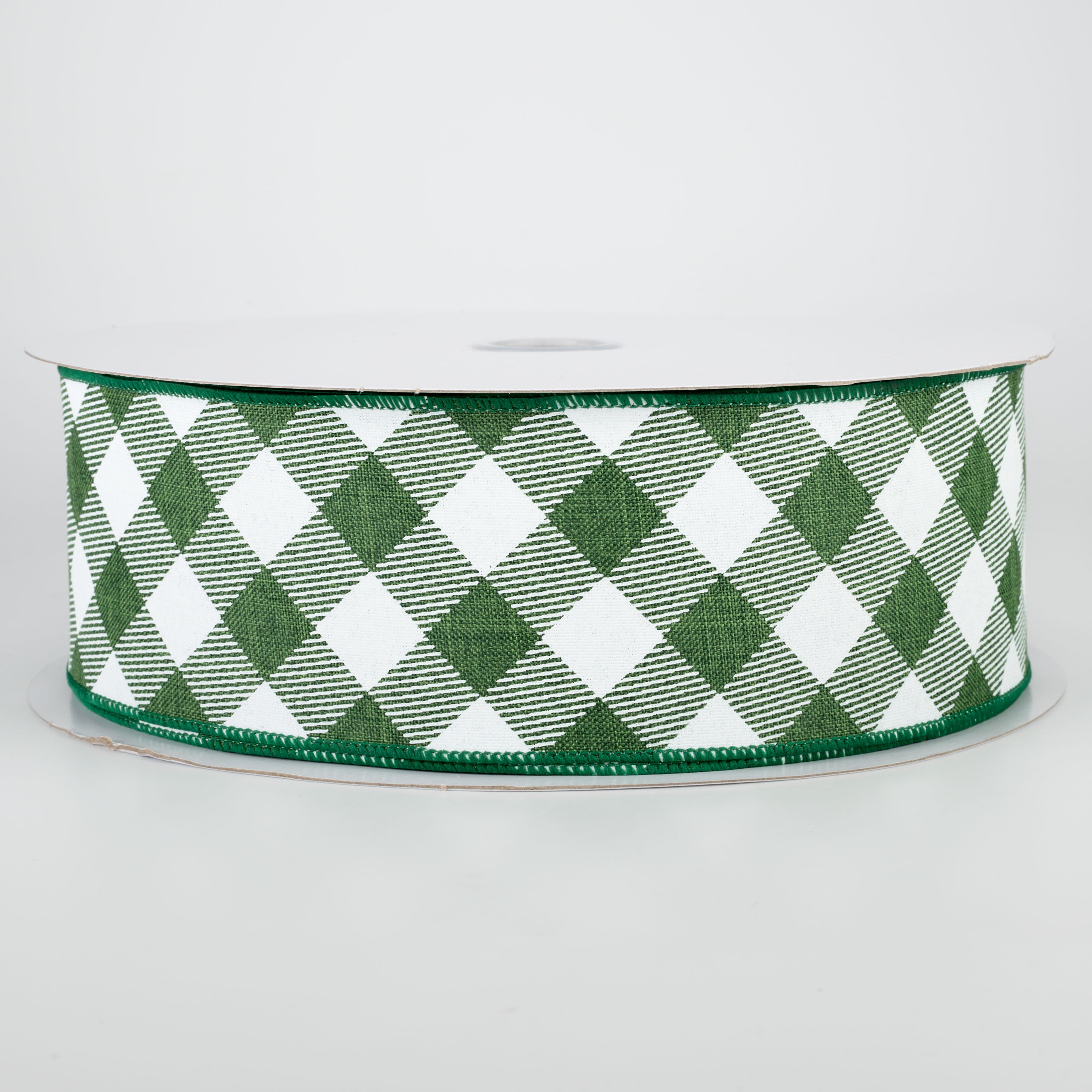 2.5" Diagonal Check Ribbon: Emerald Green & White (50 Yards)