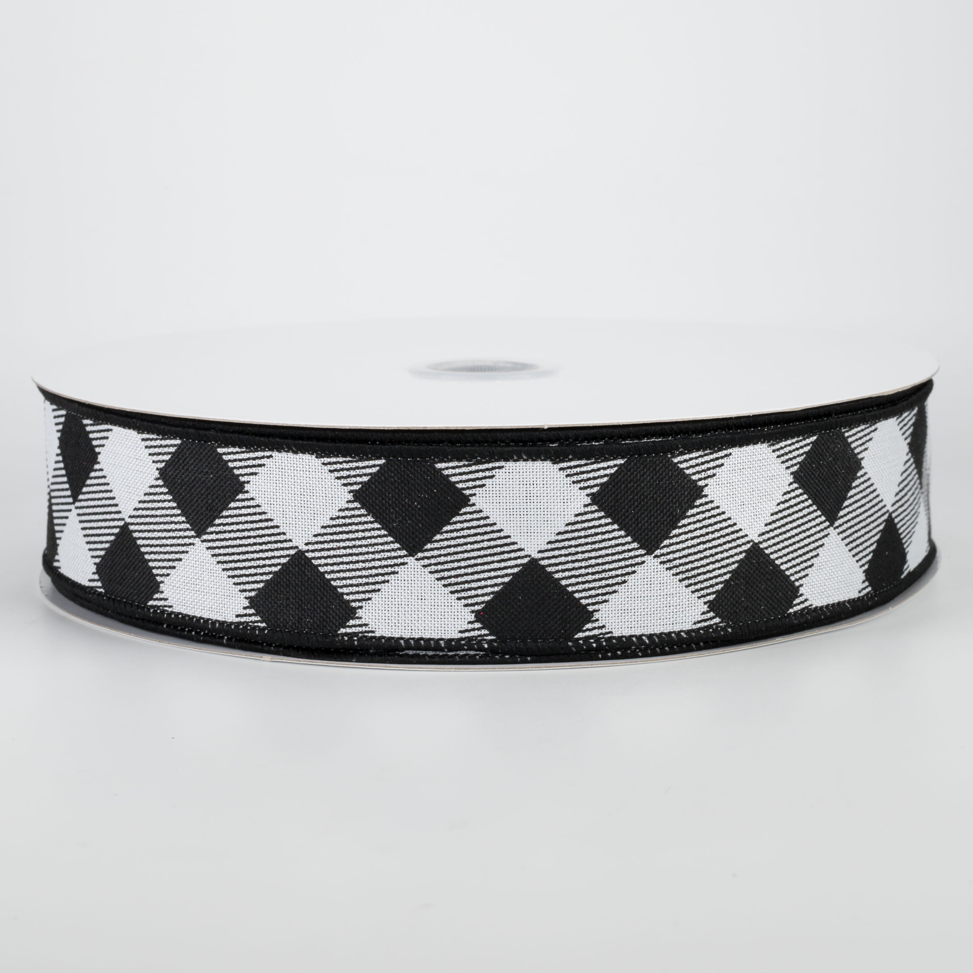 1.5" Diagonal Check Ribbon: Black & White (50 Yards)