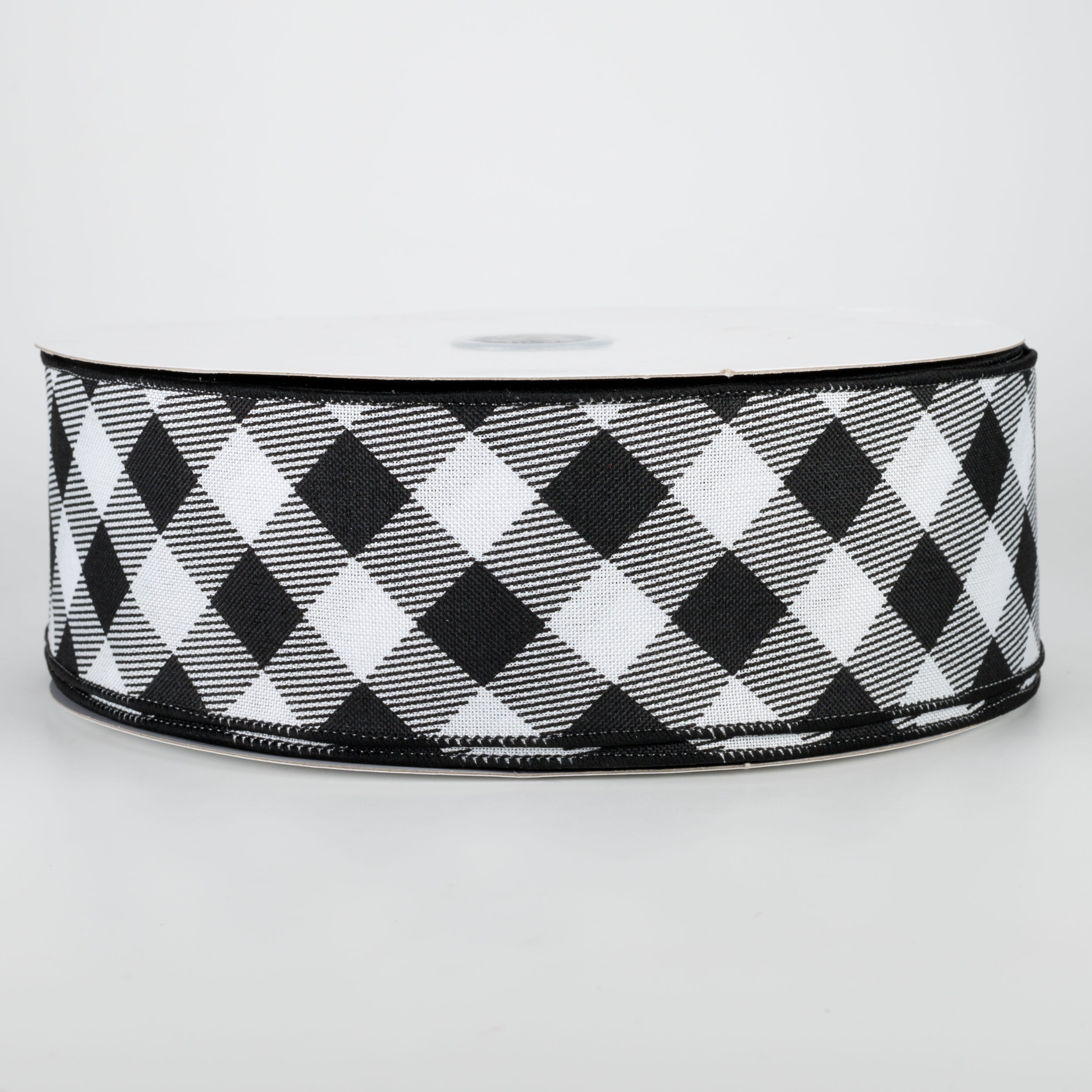 2.5" Diagonal Check Ribbon: Black & White (50 Yards)