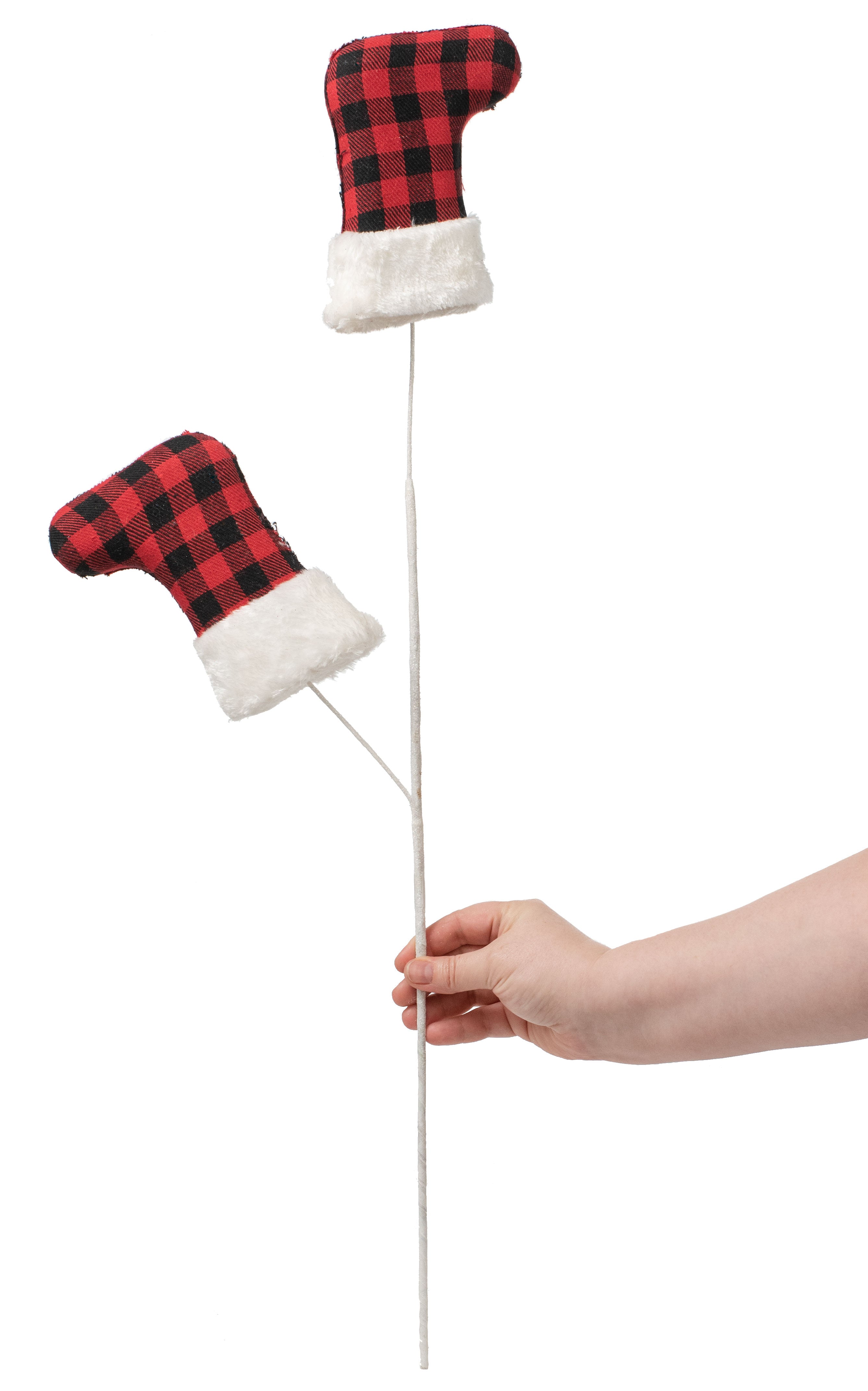 27" Buffalo Plaid & Faux Fur Christmas Stocking Pick