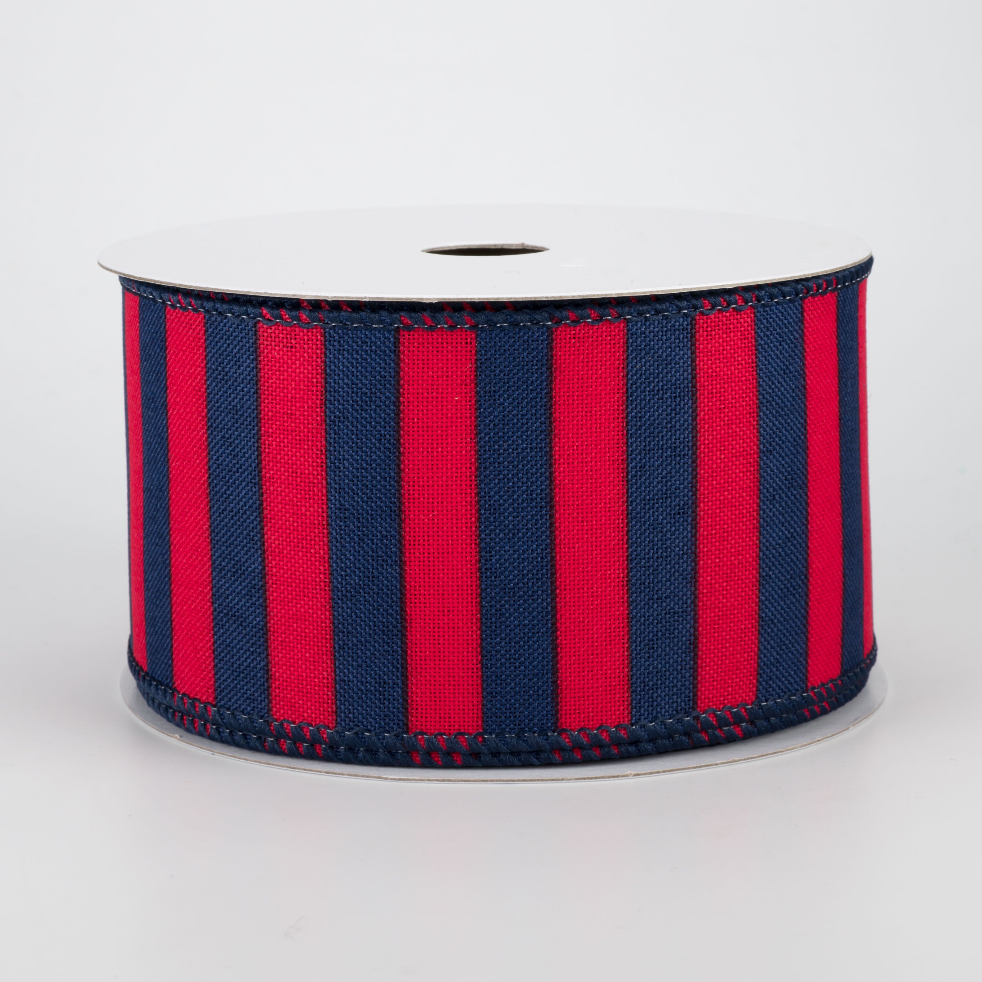 2.5" Medium Stripe Canvas Ribbon: Red & Navy (10 Yards)
