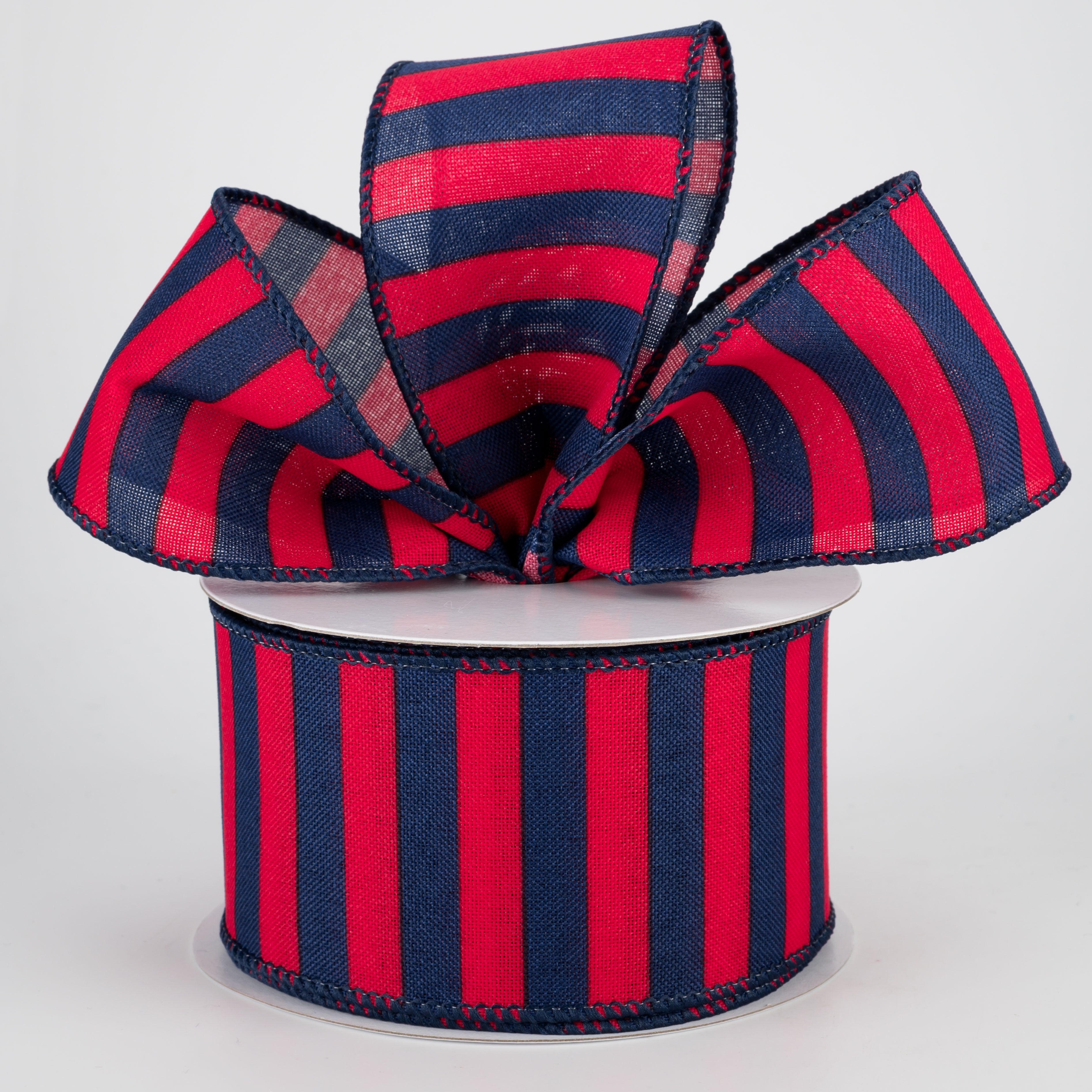 2.5" Medium Stripe Canvas Ribbon: Red & Navy (10 Yards)